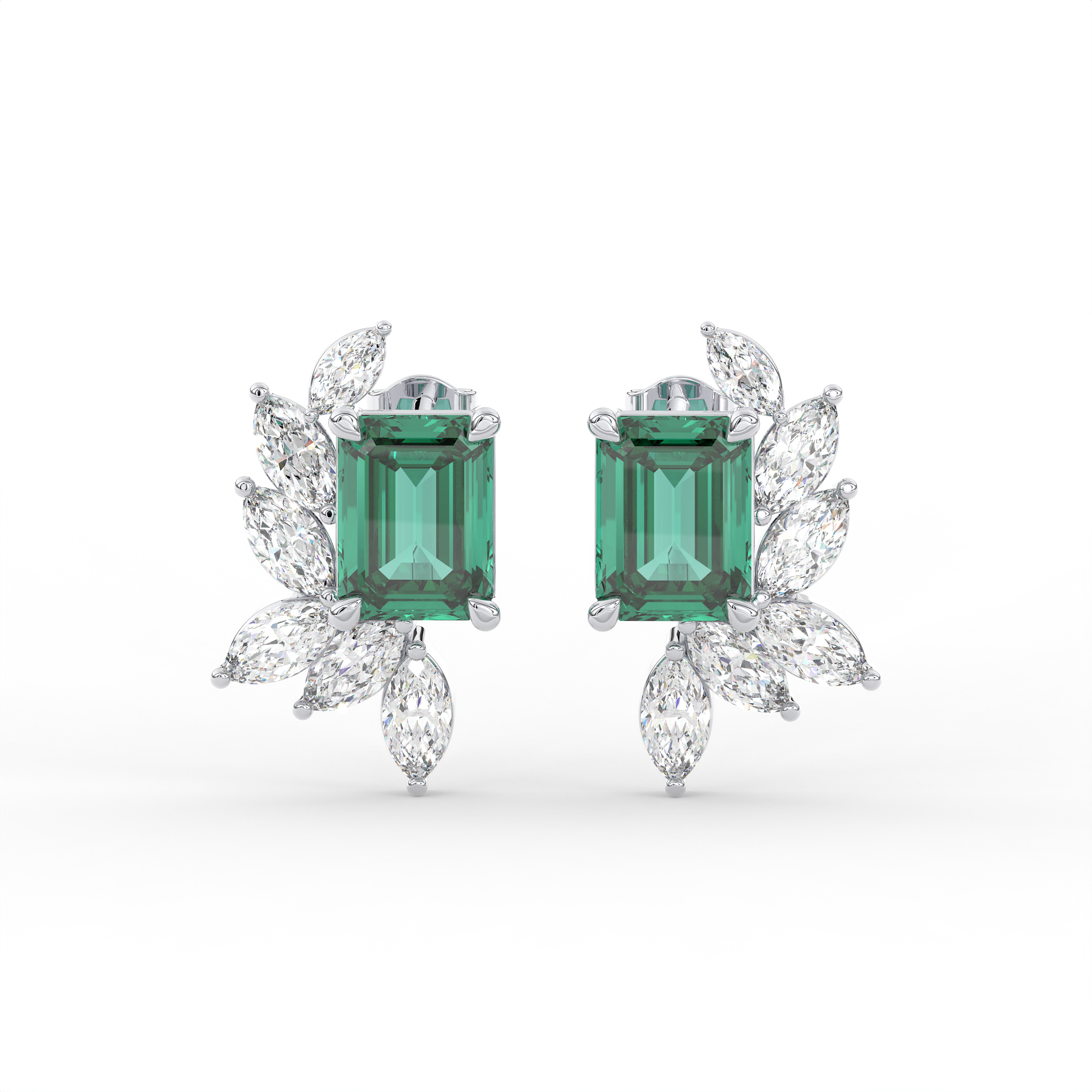 18kt white gold plated marquise and emerald cutFan Setting Earring