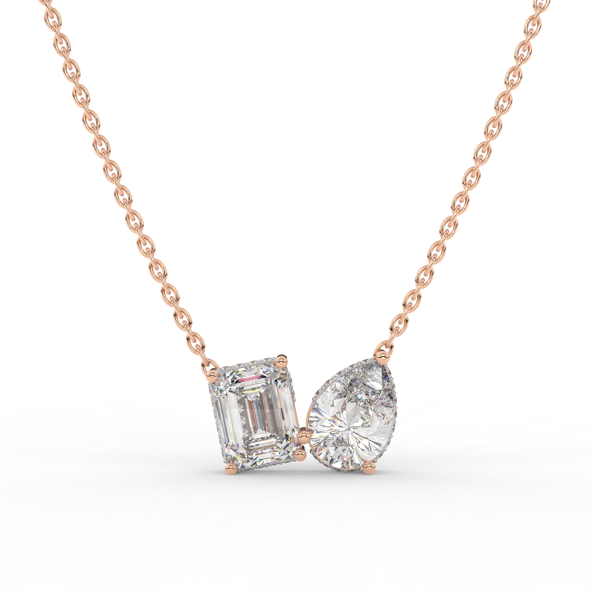 925 Silver Emerald & Pear cut shaped diamond of two-stone pendant