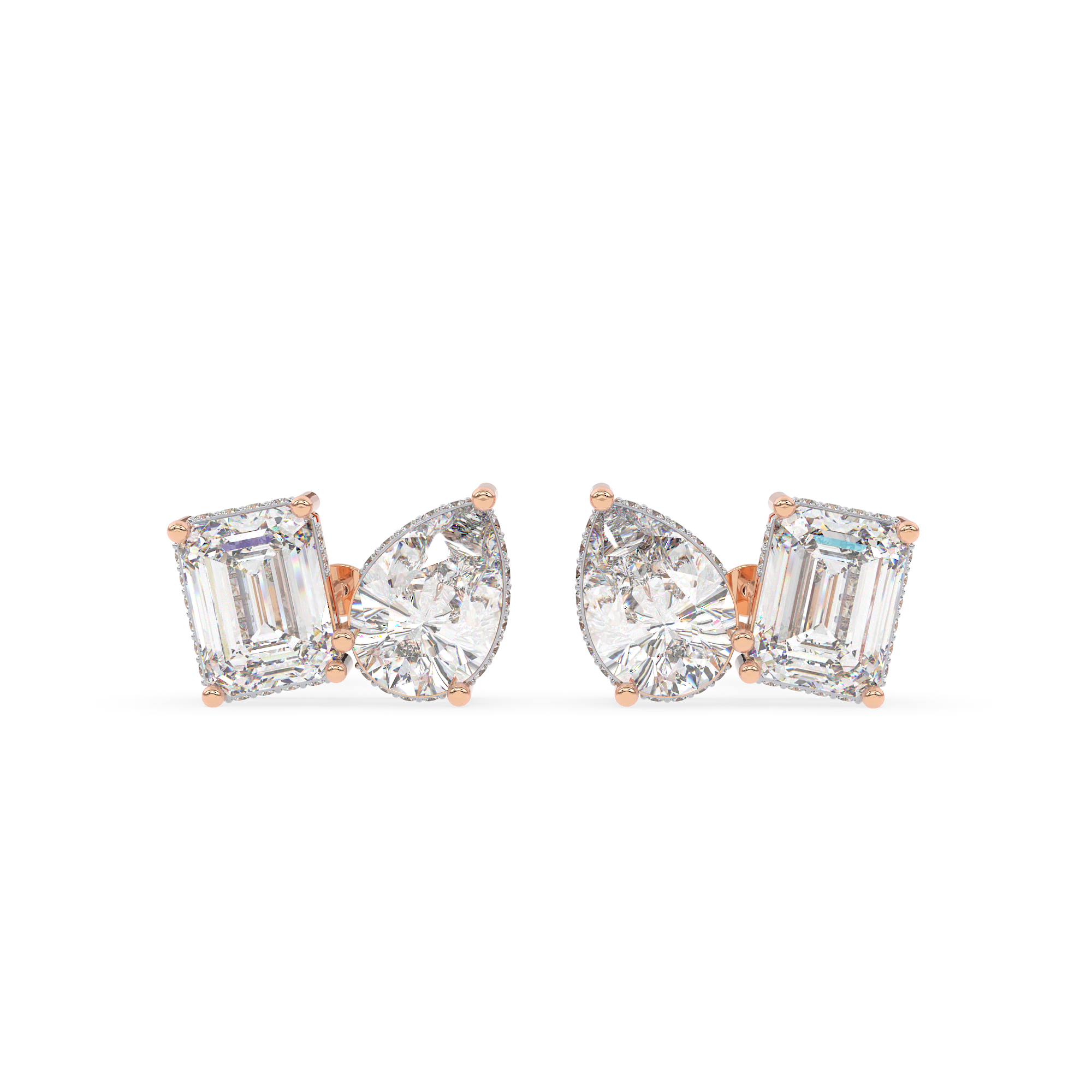 4 carat Emerald cut and pear shaped diamond stud earrings.