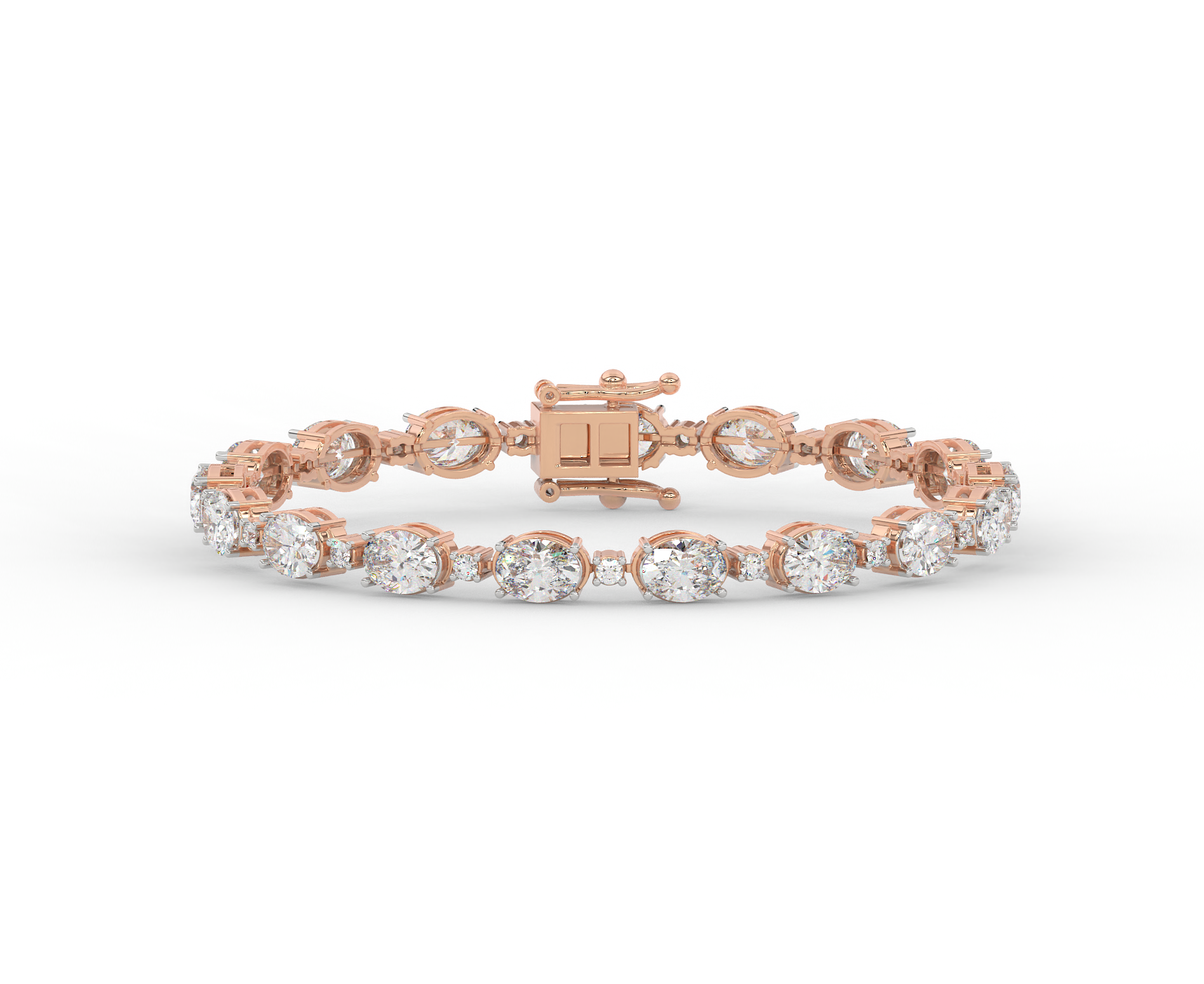 14KT Gold Plated Classic Oval and Round Diamond Bracelet