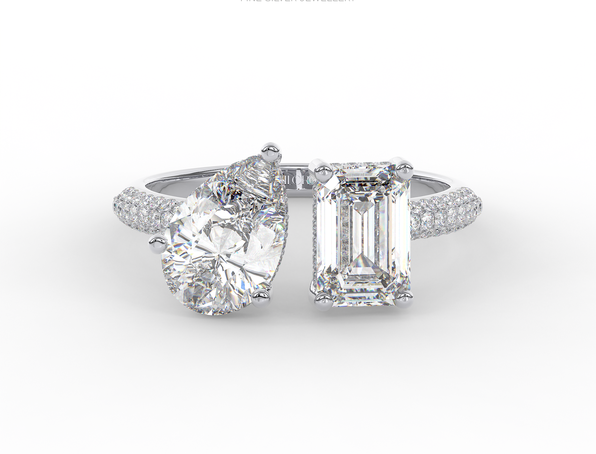 18KT Gold Plated Toi Moi moissanite emerald and pear shaped solitaire diamond Ring