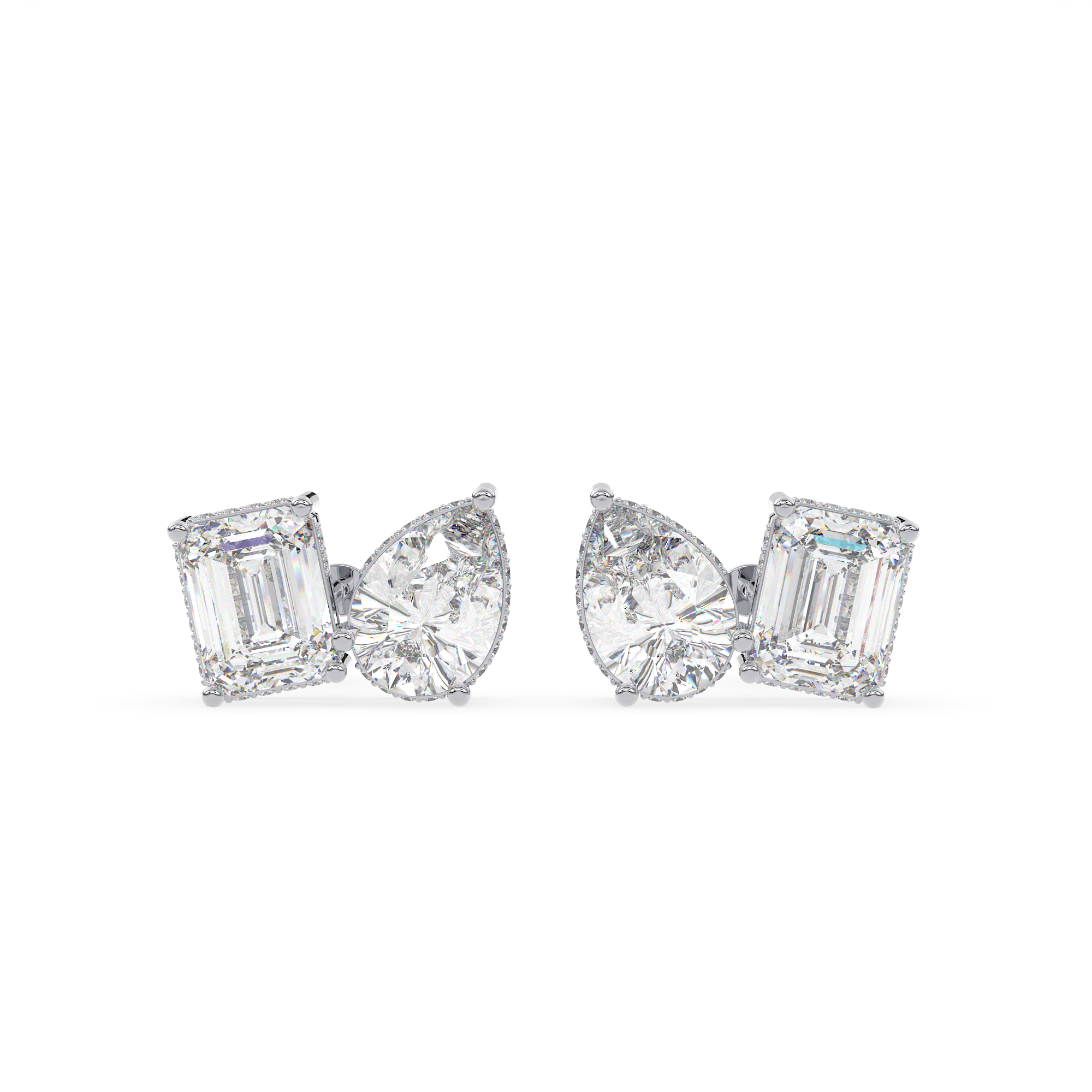4 carat Emerald cut and pear shaped diamond stud earrings.