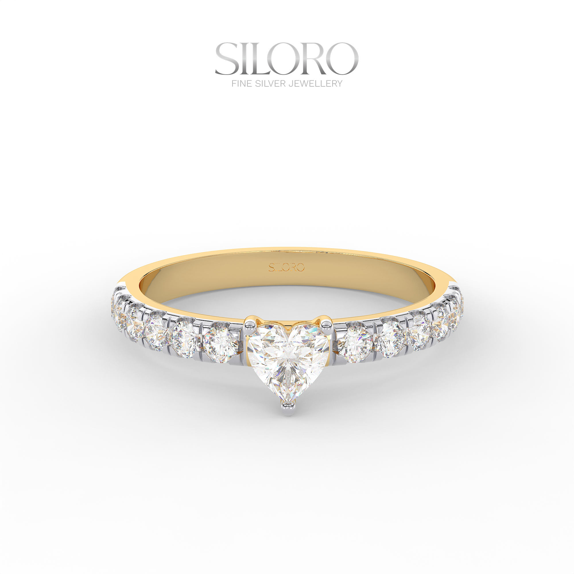 14 carat Gold Plated Silver 0.25ct Heart Shaped Diamond Moissanite Solitaire Ring