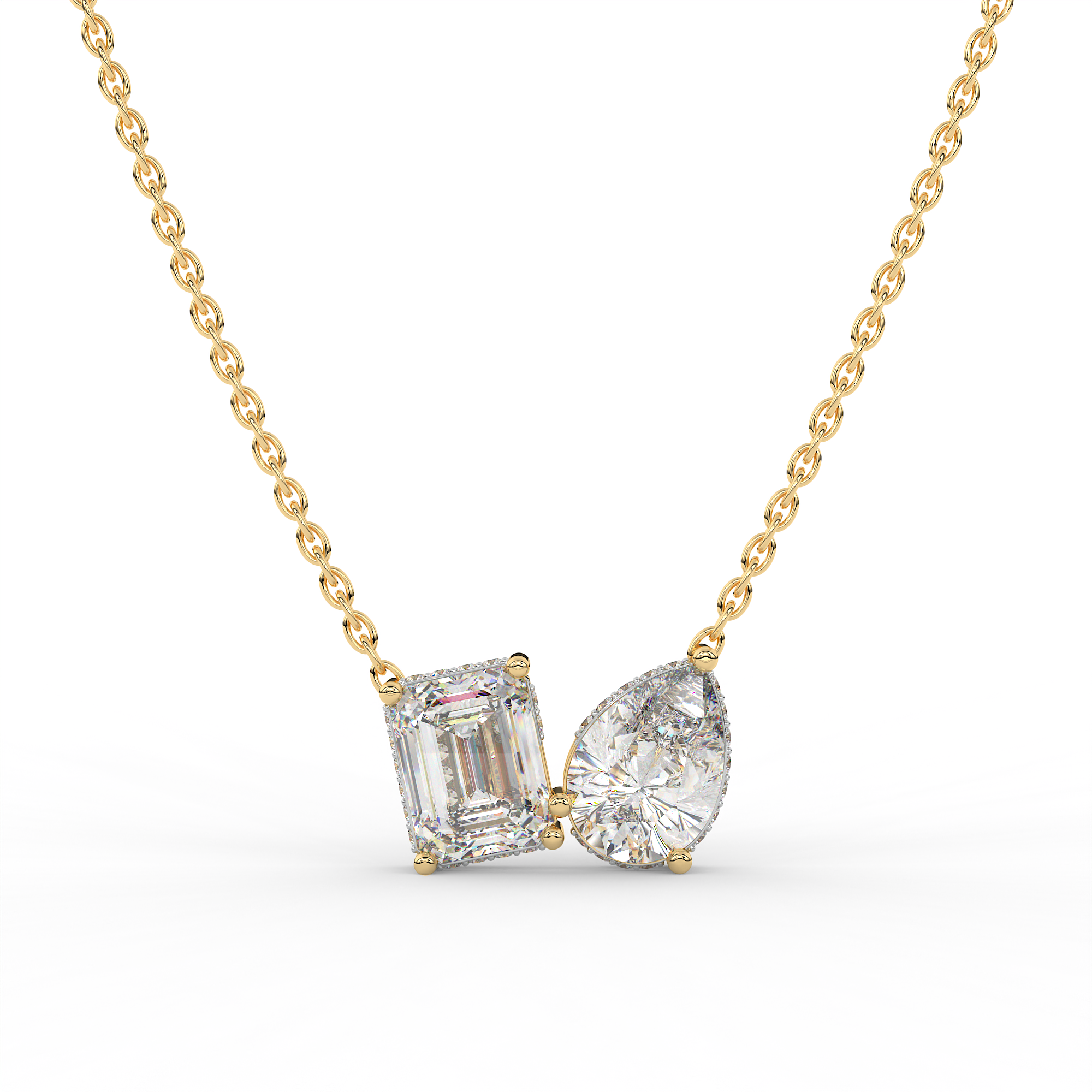 925 Silver Emerald & Pear cut shaped diamond of two-stone pendant