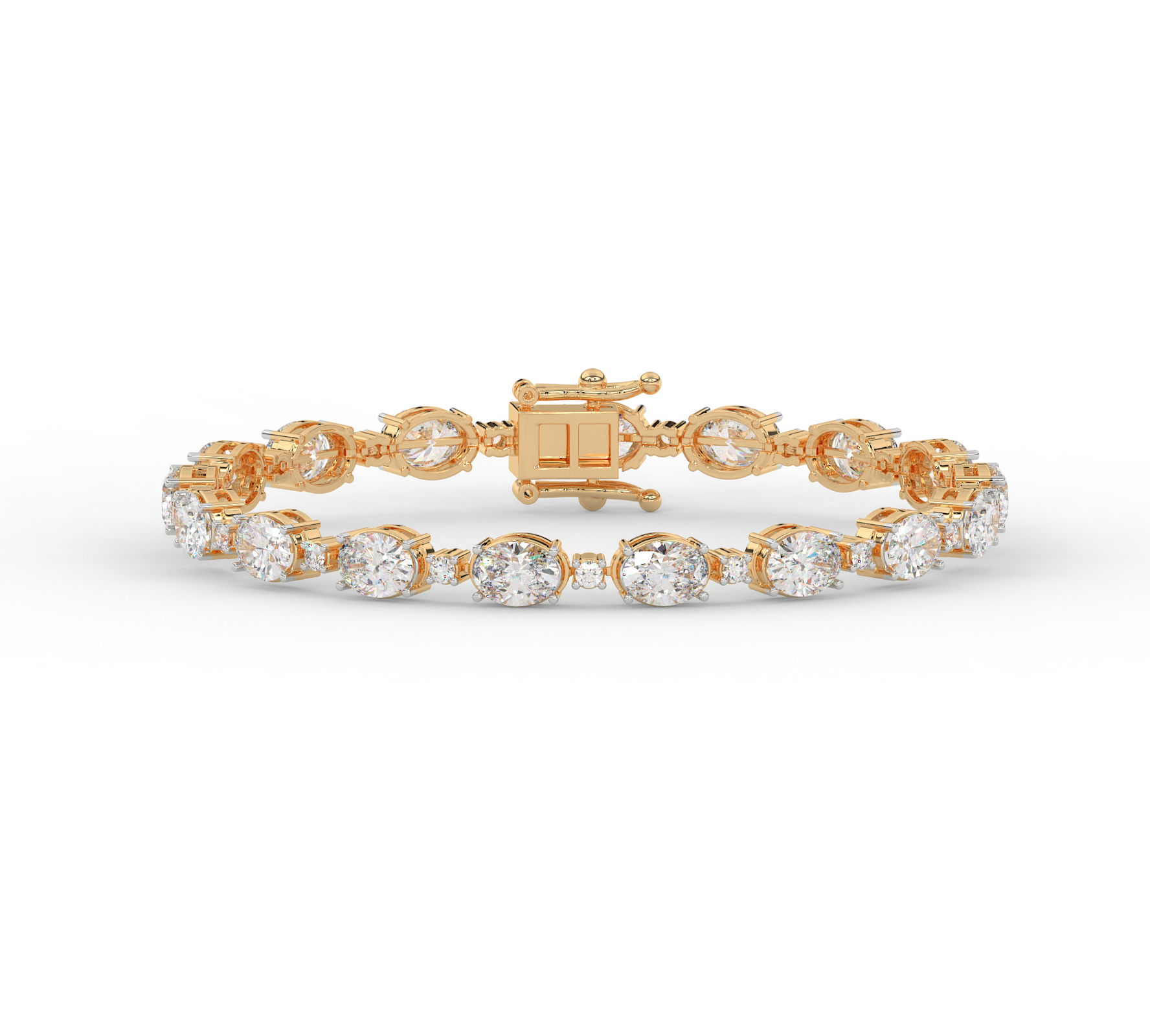 14KT Gold Plated Classic Oval and Round Diamond Bracelet