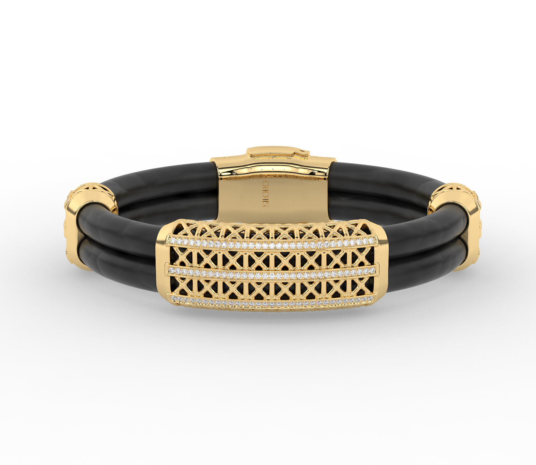 18KT Gold Plated black silicone band moissanite Diamond Lattice Bracelet