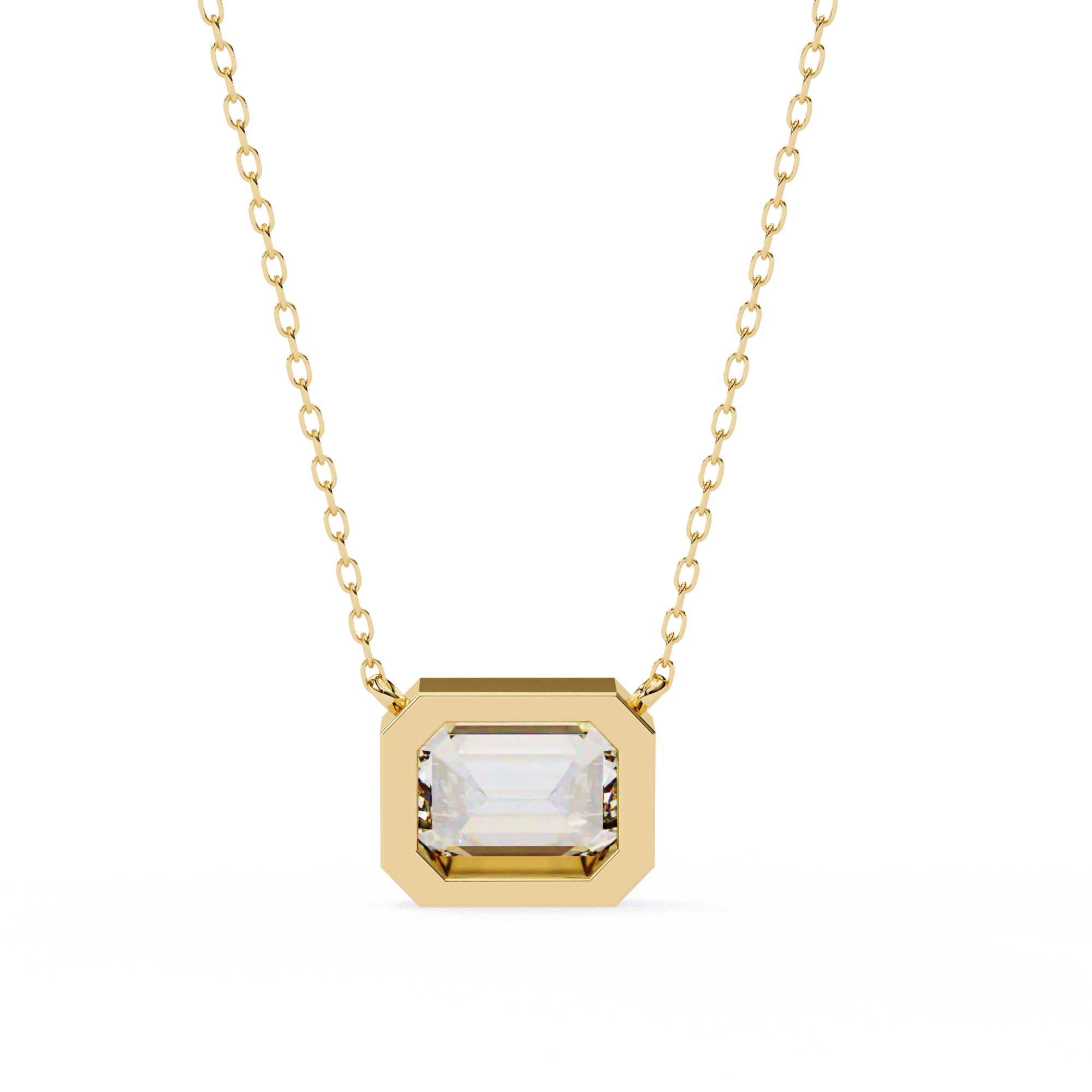 14k Gold plated moissanite emerald cut Diamond pandent with chain
