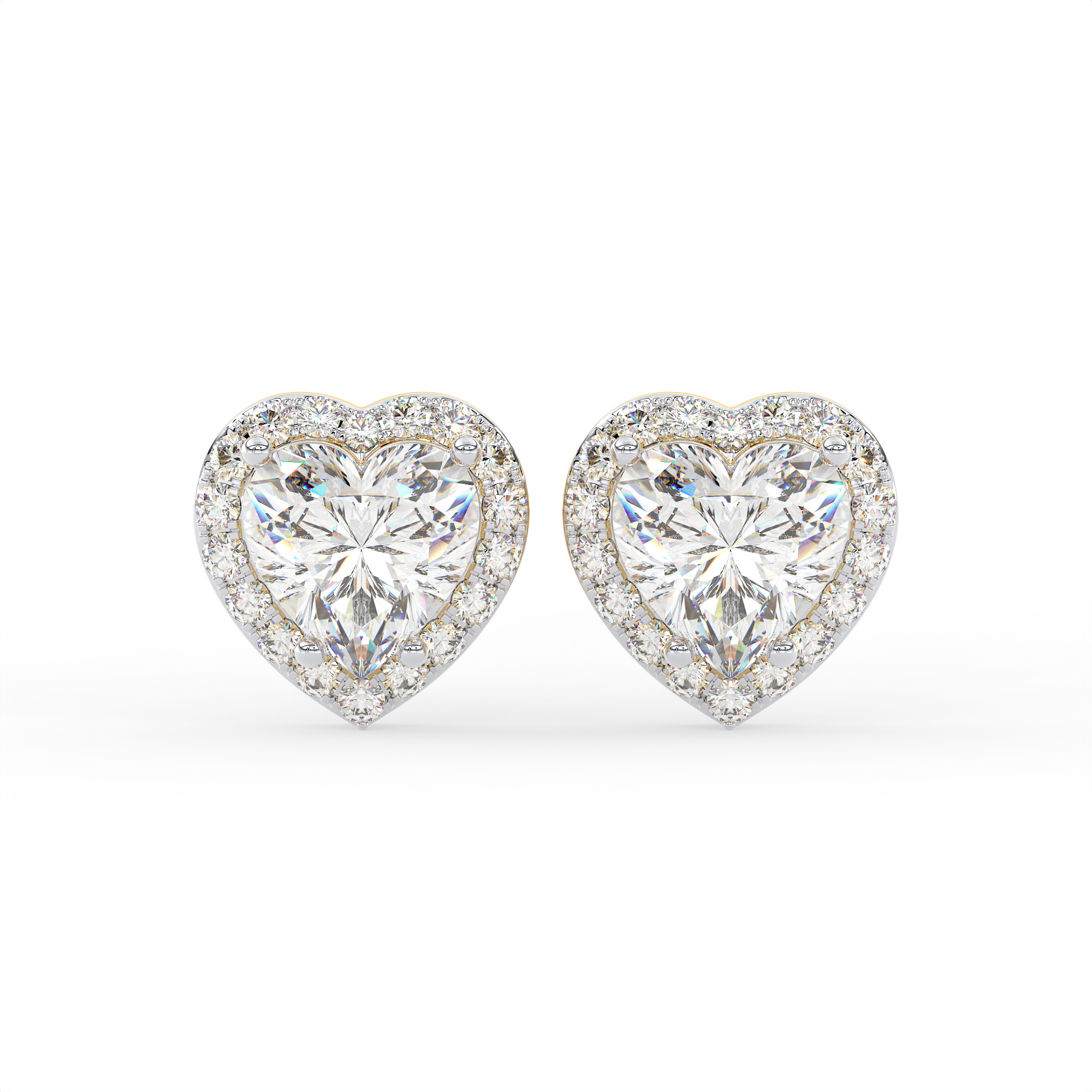 14 KT Gold Plated Heart-shaped halo solitaire stud earrings