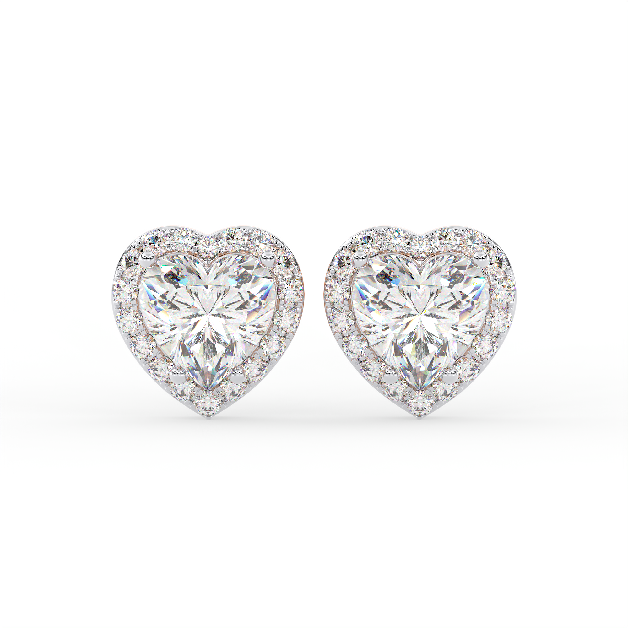 14 KT Gold Plated Heart-shaped halo solitaire stud earrings