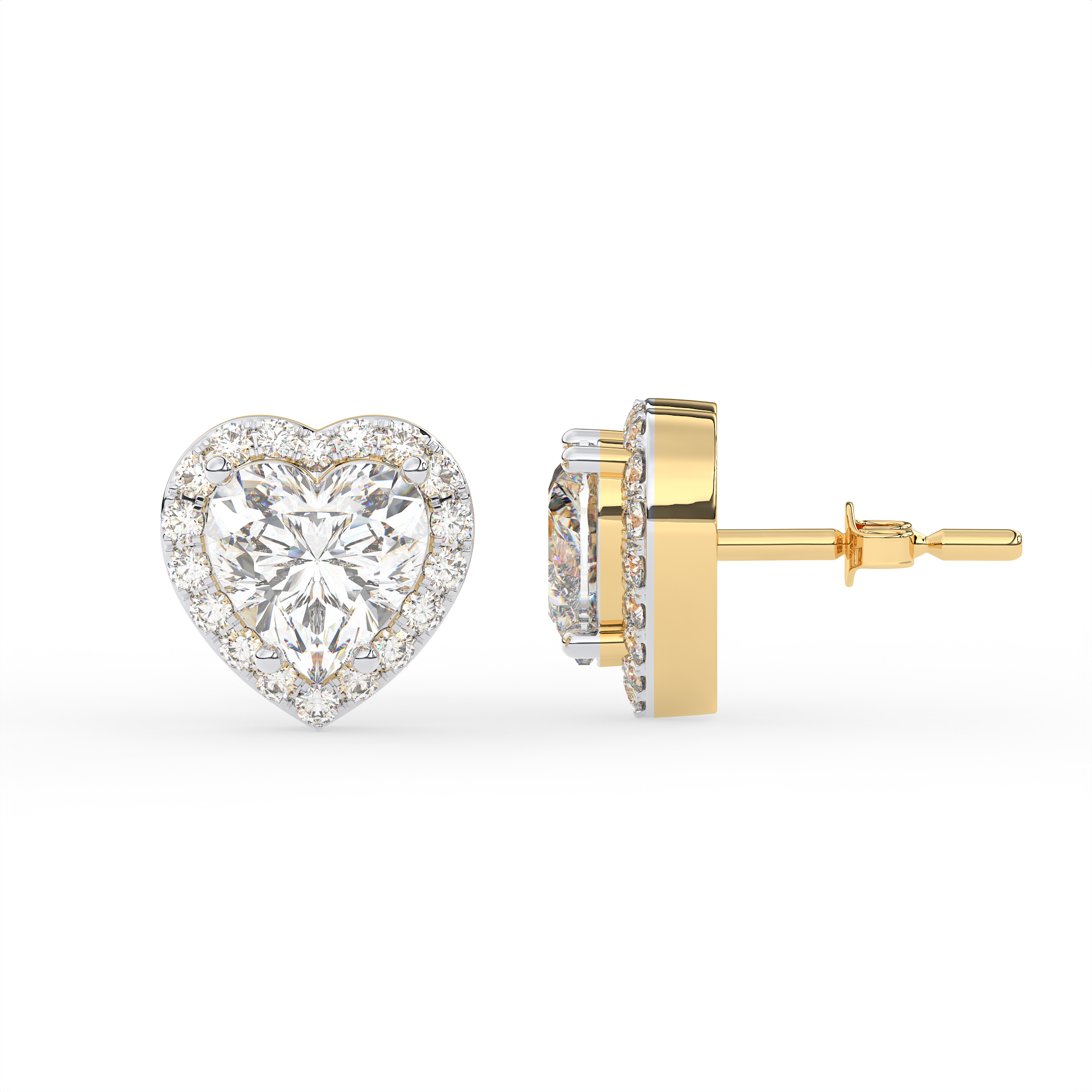 14 KT Gold Plated Heart-shaped halo solitaire stud earrings