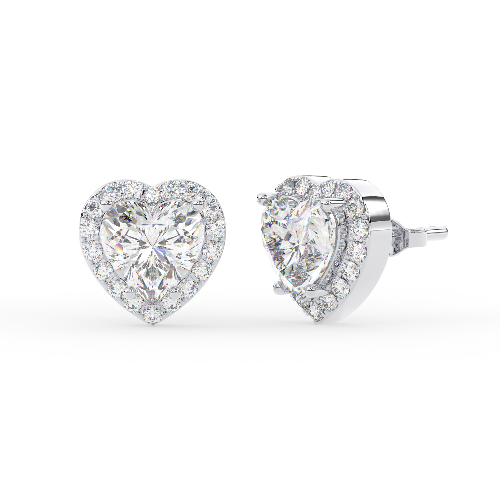 14 KT Gold Plated Heart-shaped halo solitaire stud earrings