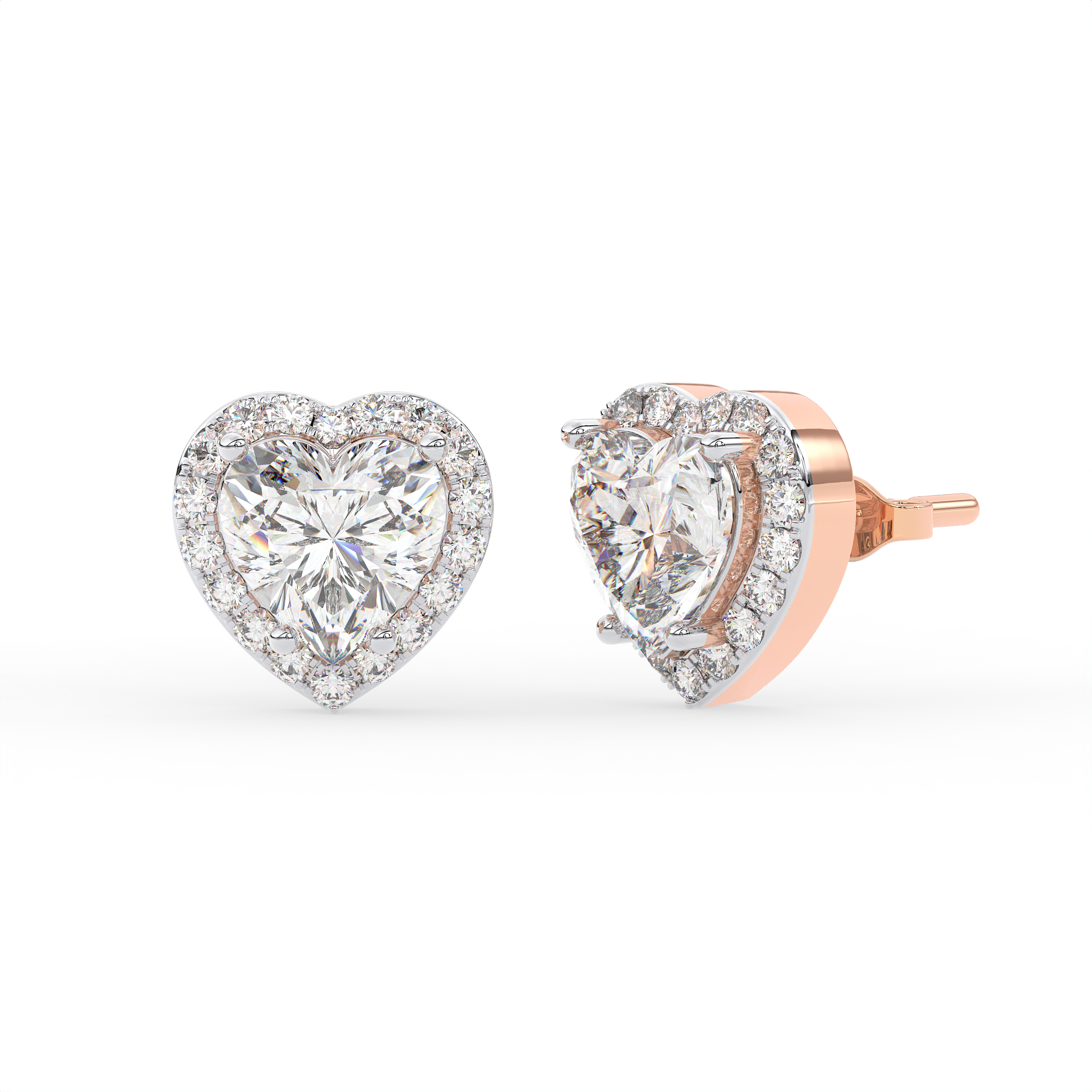 14 KT Gold Plated Heart-shaped halo solitaire stud earrings