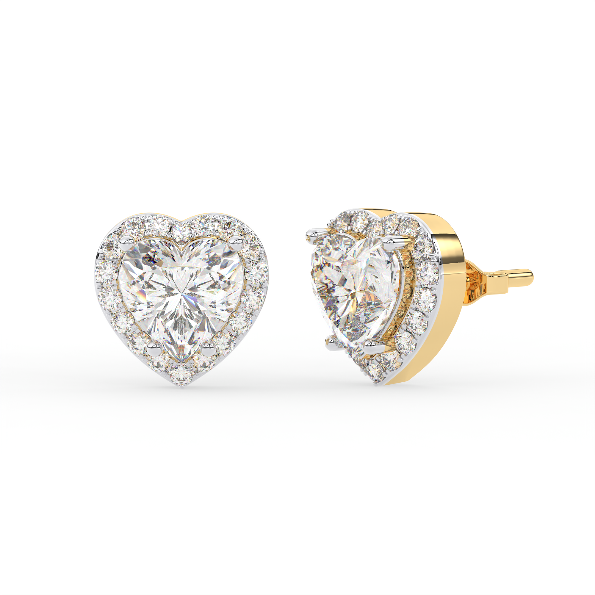 14 KT Gold Plated Heart-shaped halo solitaire stud earrings