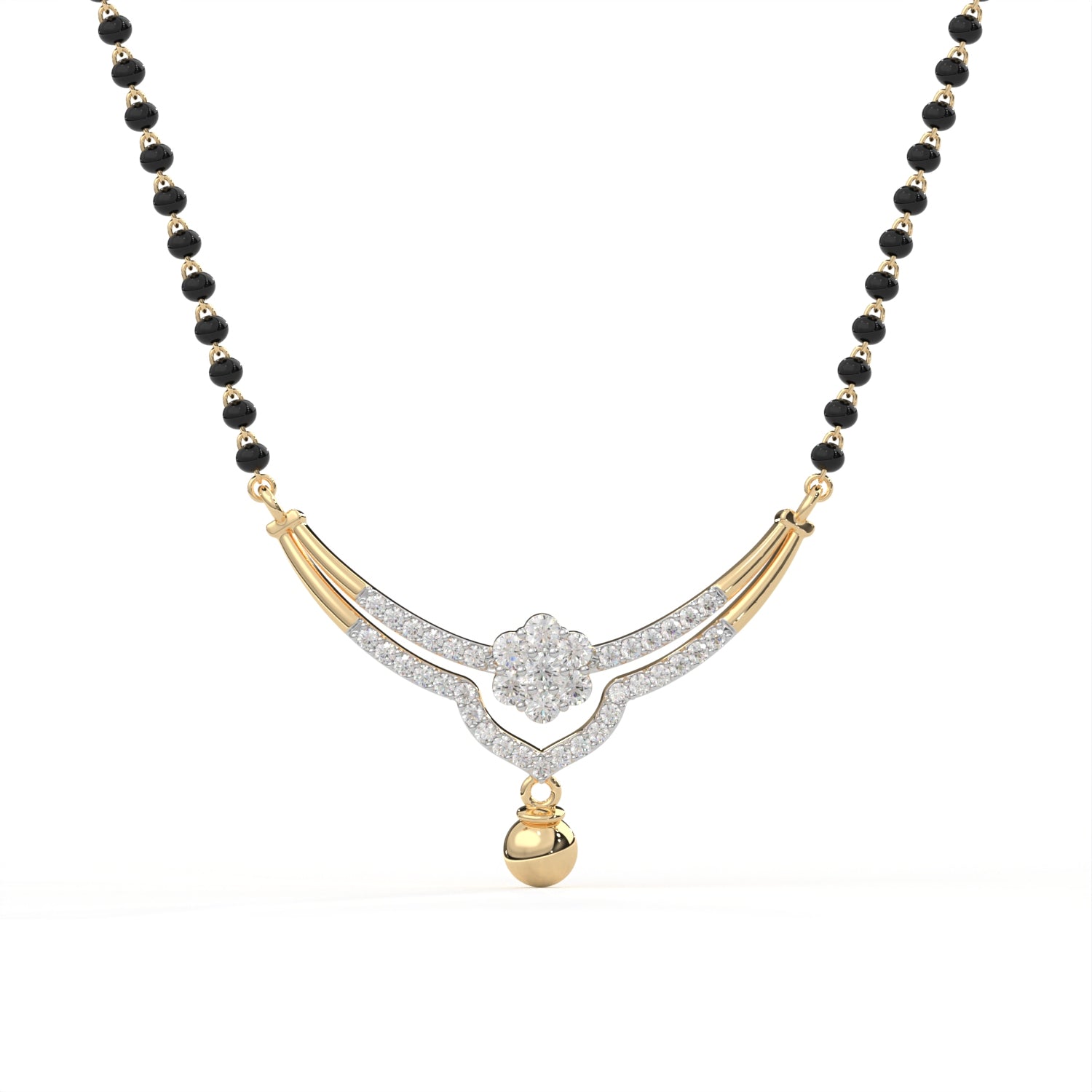 18KT gold Plated Diamond Mangalsutra pendant features a V-shaped design