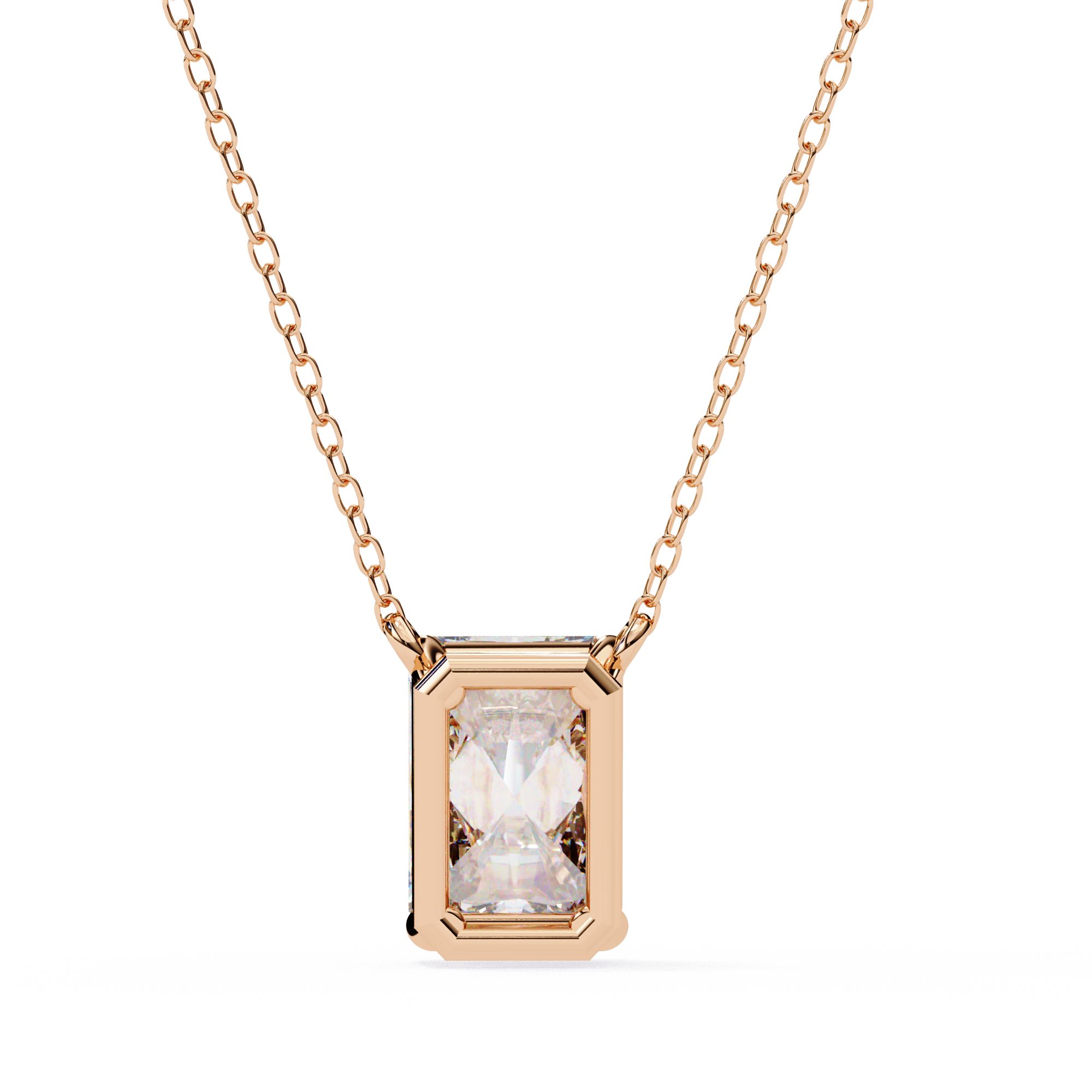 18k Gold plated Emerald Cut Diamond Pendent with chain