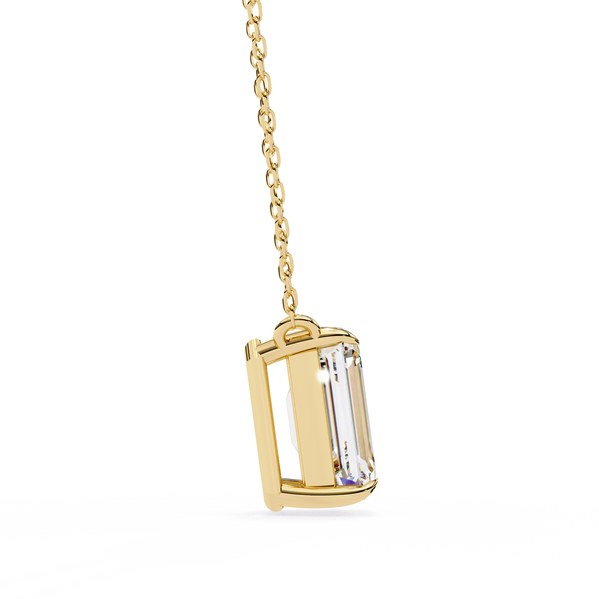 18k Gold plated Emerald Cut Diamond Pendent with chain