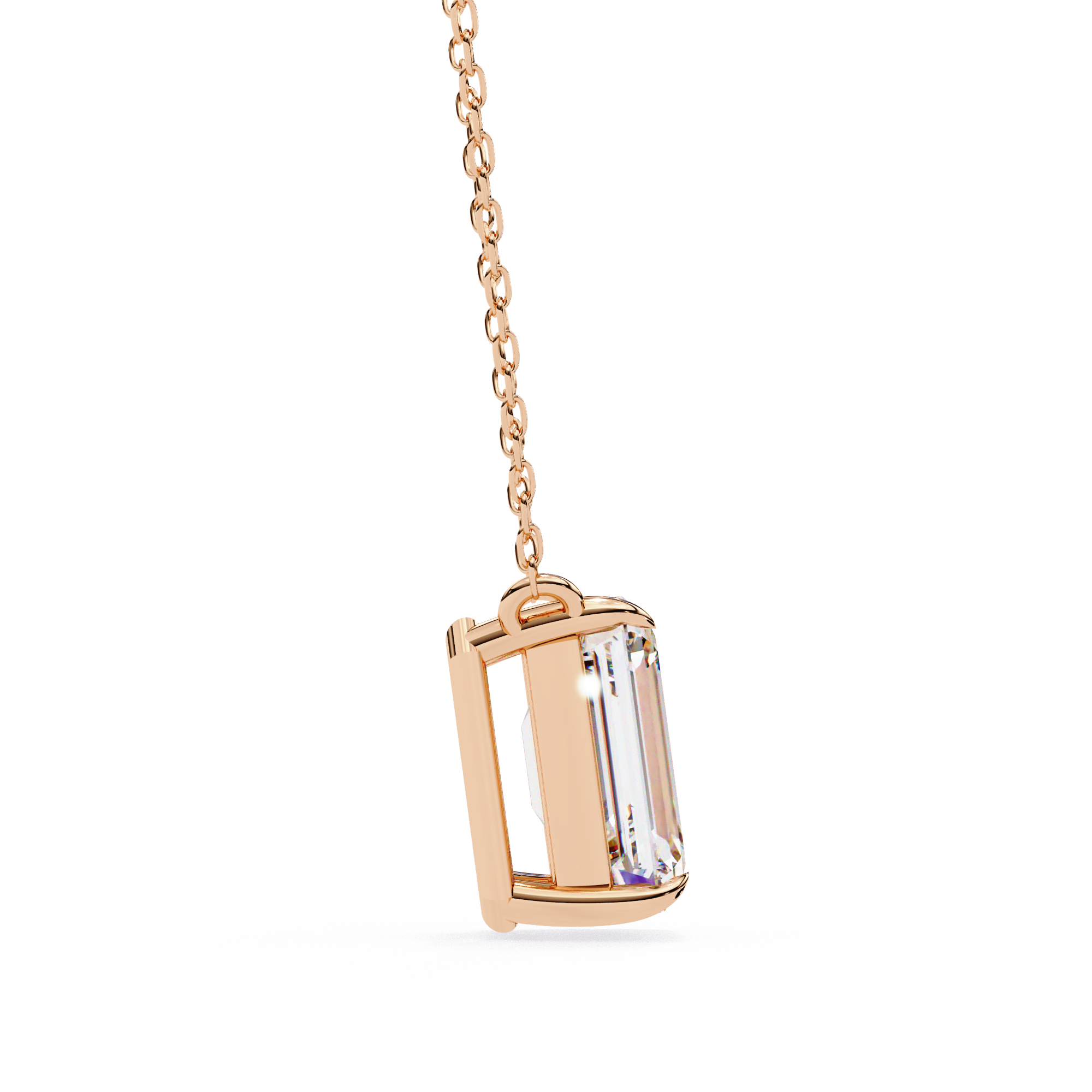 18k Gold plated Emerald Cut Diamond Pendent with chain