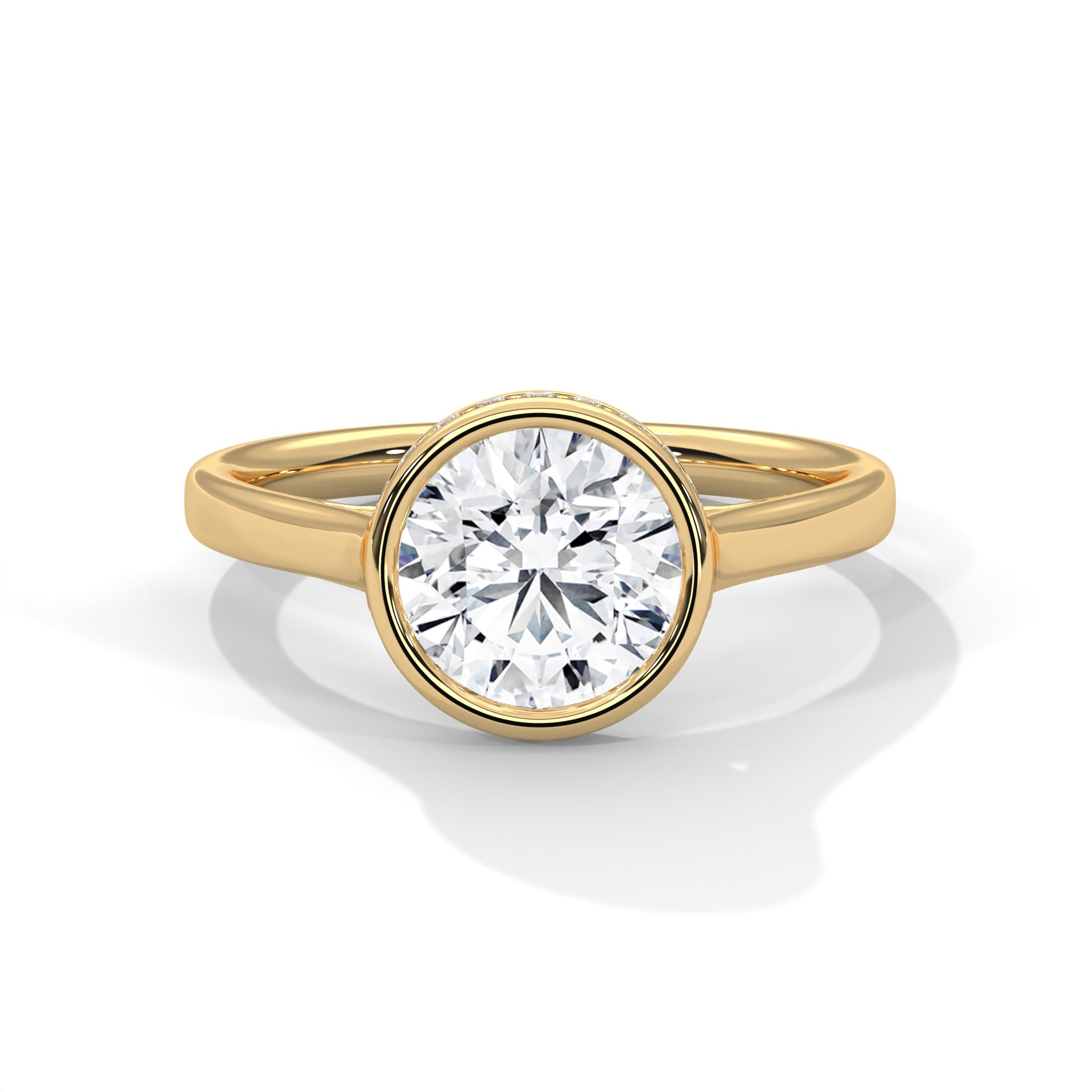 18KT Gold Plated 2 carat Round Cut Bezel Hidden Halo Ring