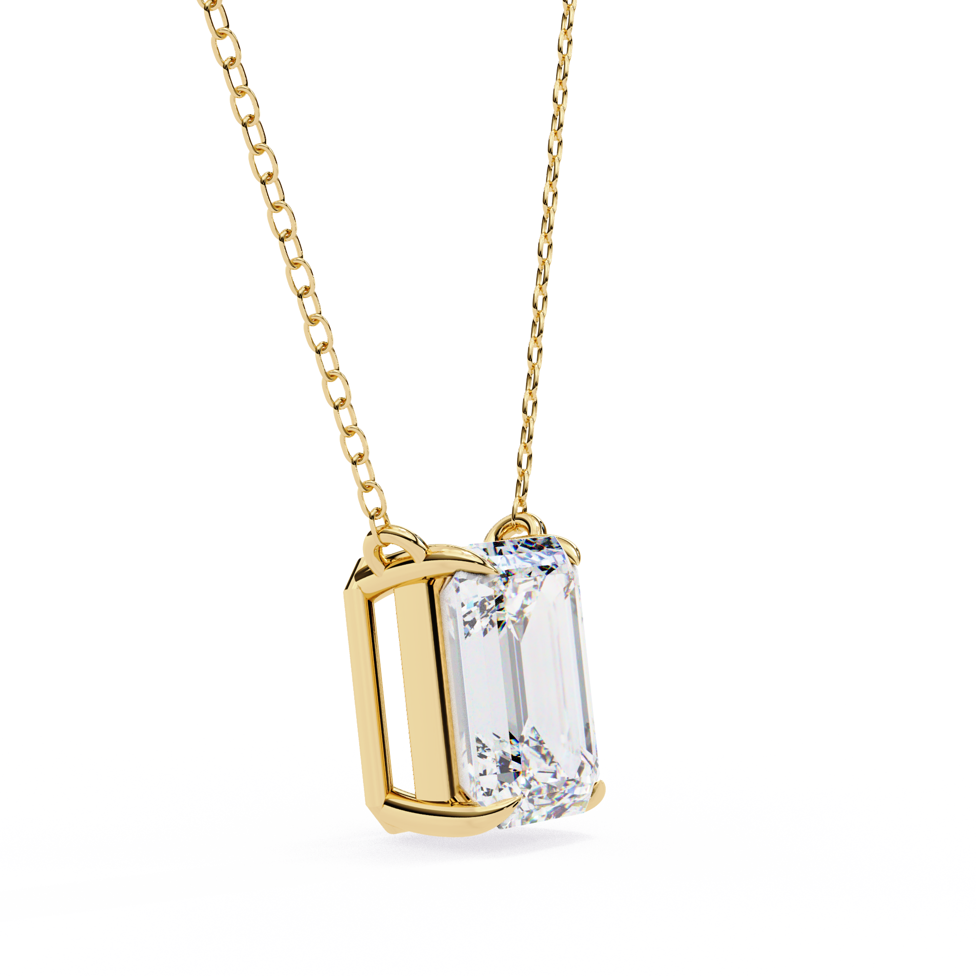 18k Gold plated Emerald Cut Diamond Pendent with chain