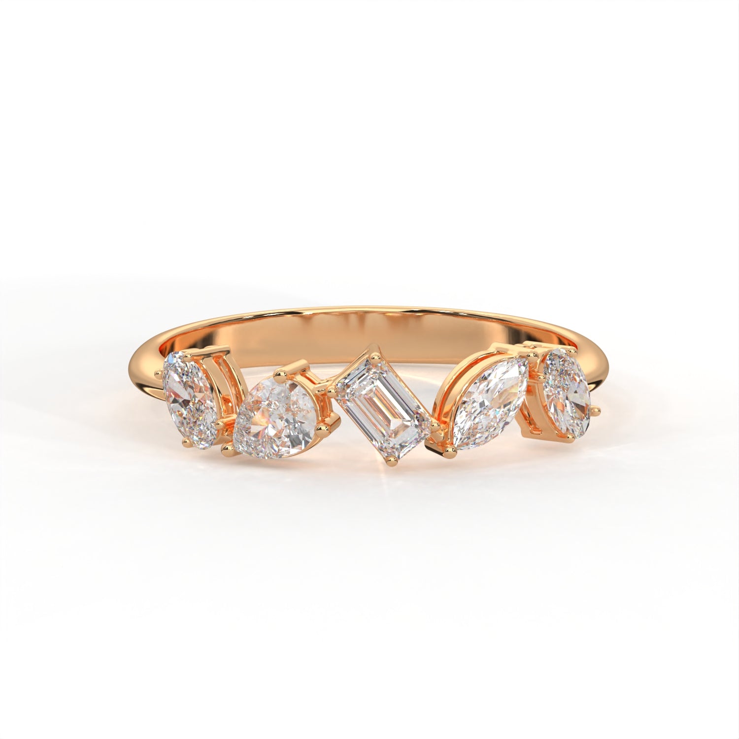 18K Gold Plated Five Stone Mixed Cut Ring