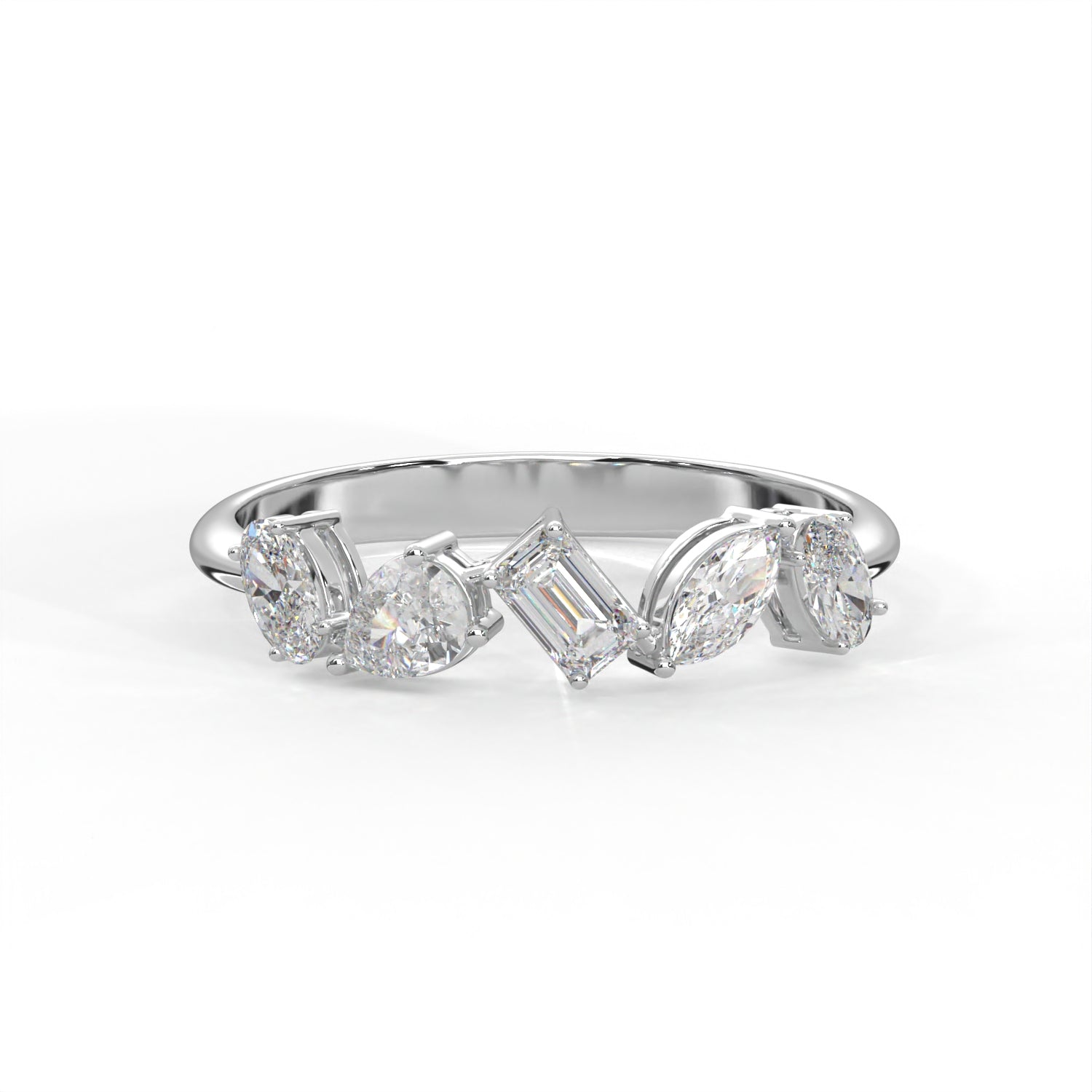 18K Gold Plated Five Stone Mixed Cut Ring