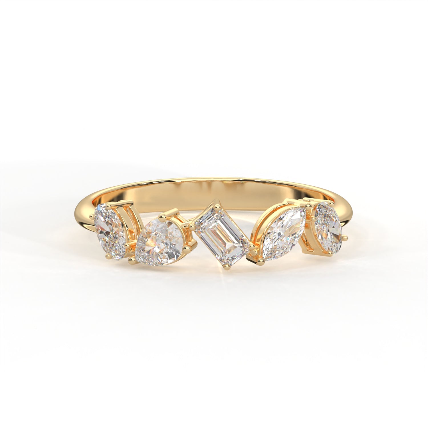 18K Gold Plated Five Stone Mixed Cut Ring