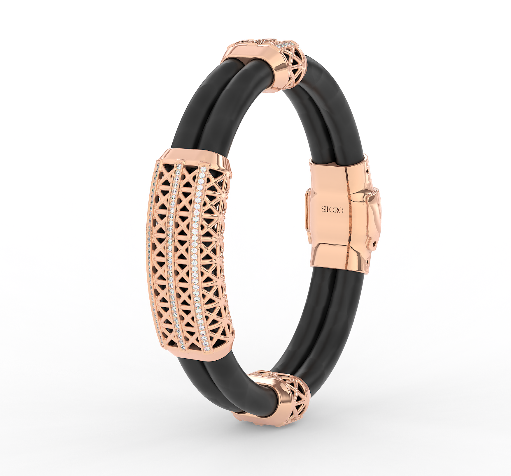 18KT Gold Plated black silicone band moissanite Diamond Lattice Bracelet