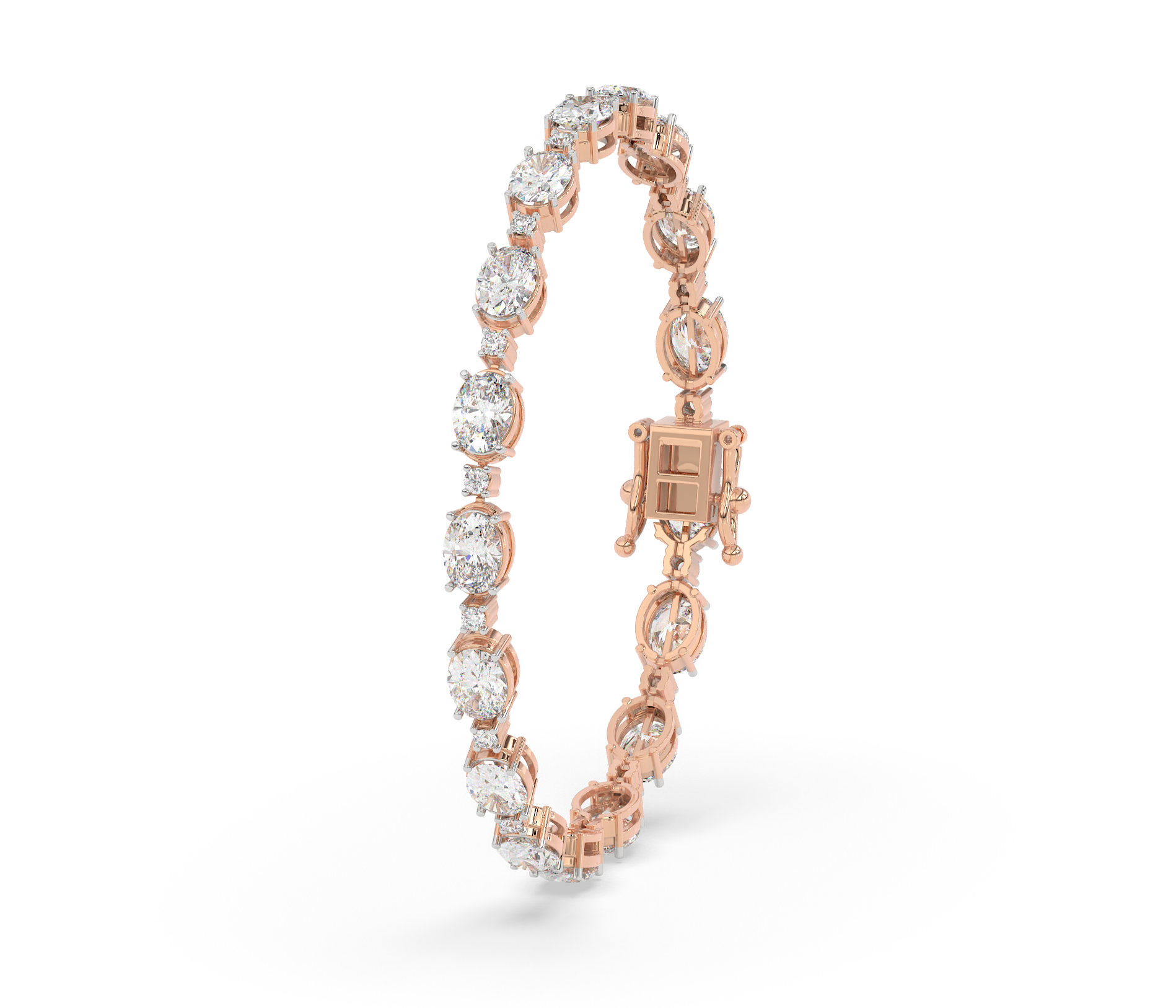 14KT Gold Plated Classic Oval and Round Diamond Bracelet