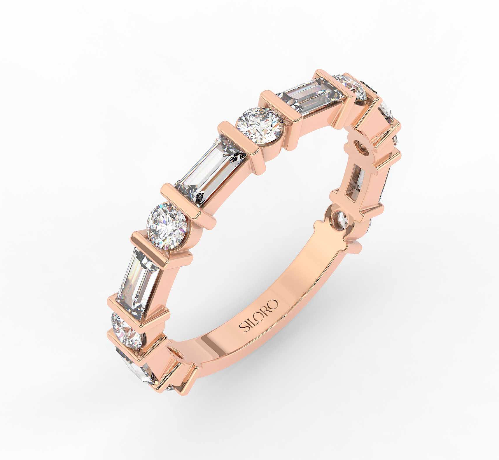 18KT Gold Plated 0.57 baguette cut diamonds and 0.46 carat round cut diamonds Ring