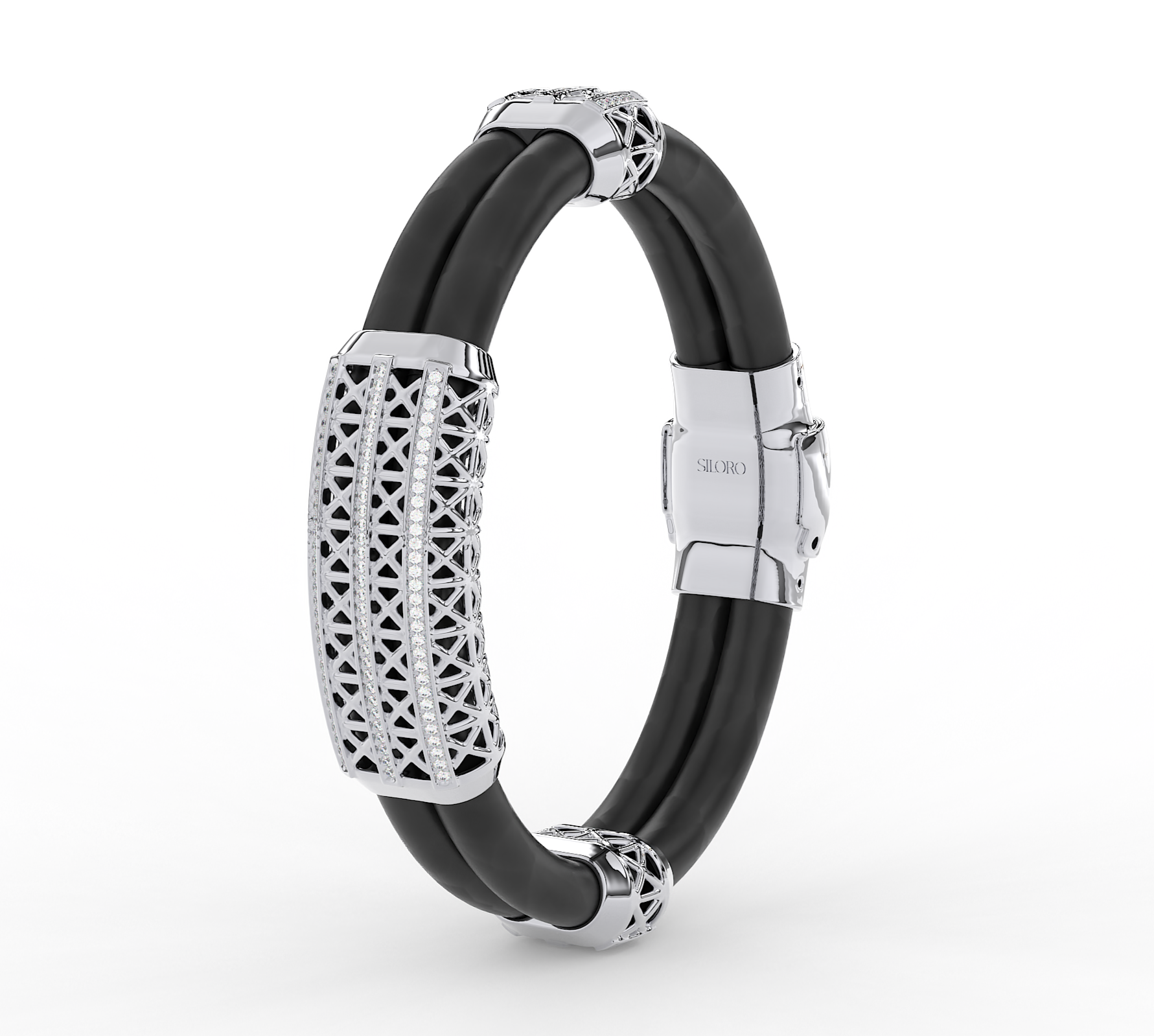 18KT Gold Plated black silicone band moissanite Diamond Lattice Bracelet