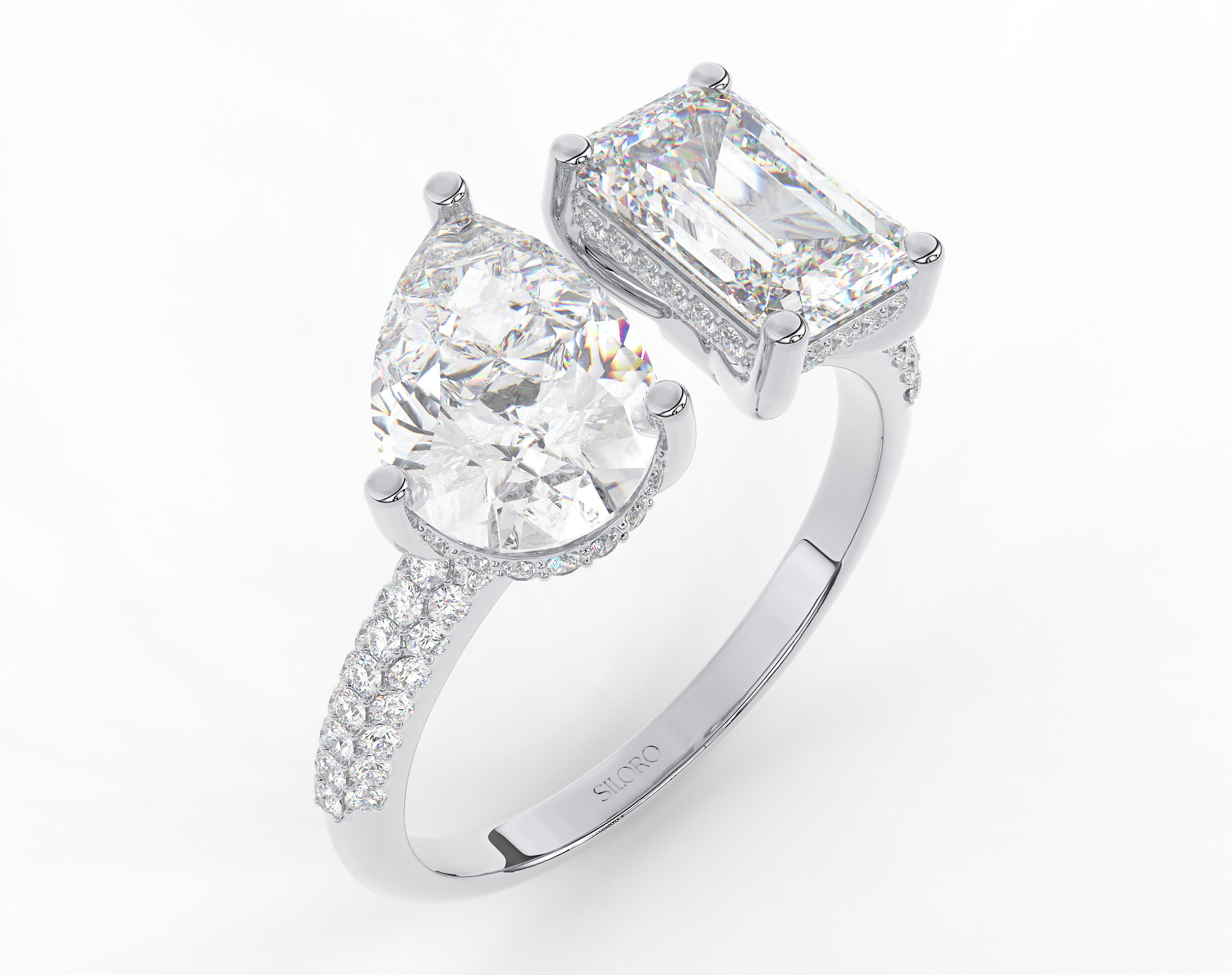 18KT Gold Plated Toi Moi moissanite emerald and pear shaped solitaire diamond Ring