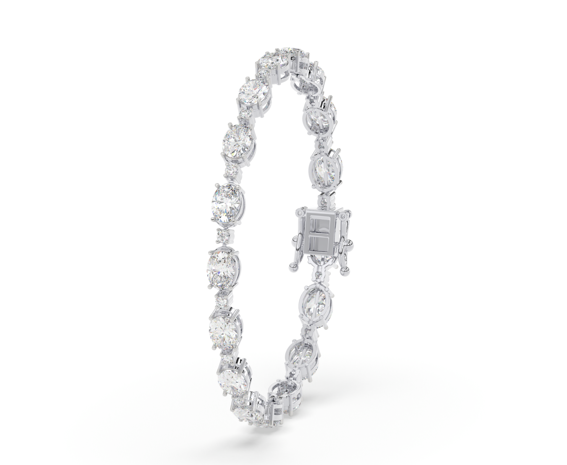 14KT Gold Plated Classic Oval and Round Diamond Bracelet