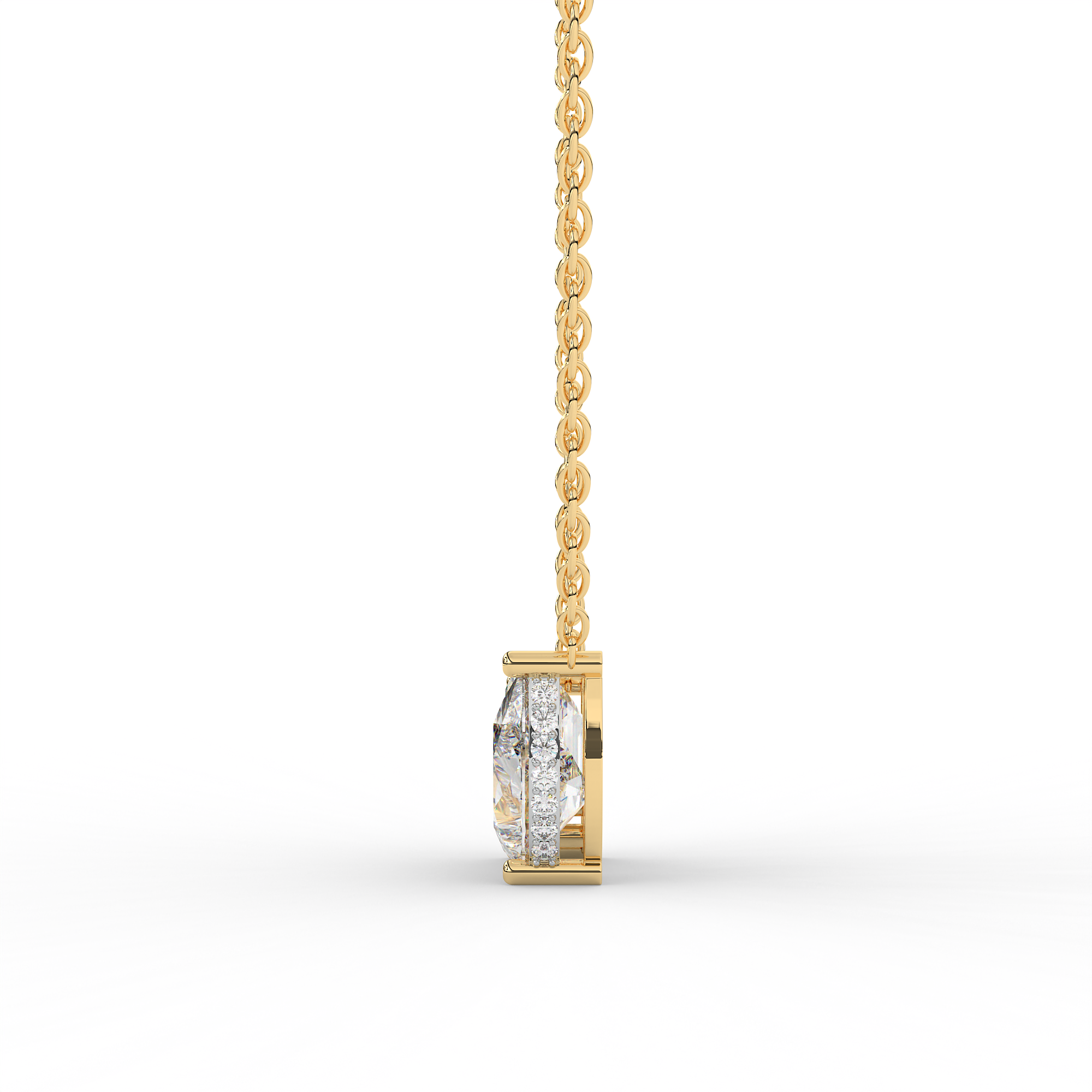 925 Silver Emerald & Pear cut shaped diamond of two-stone pendant