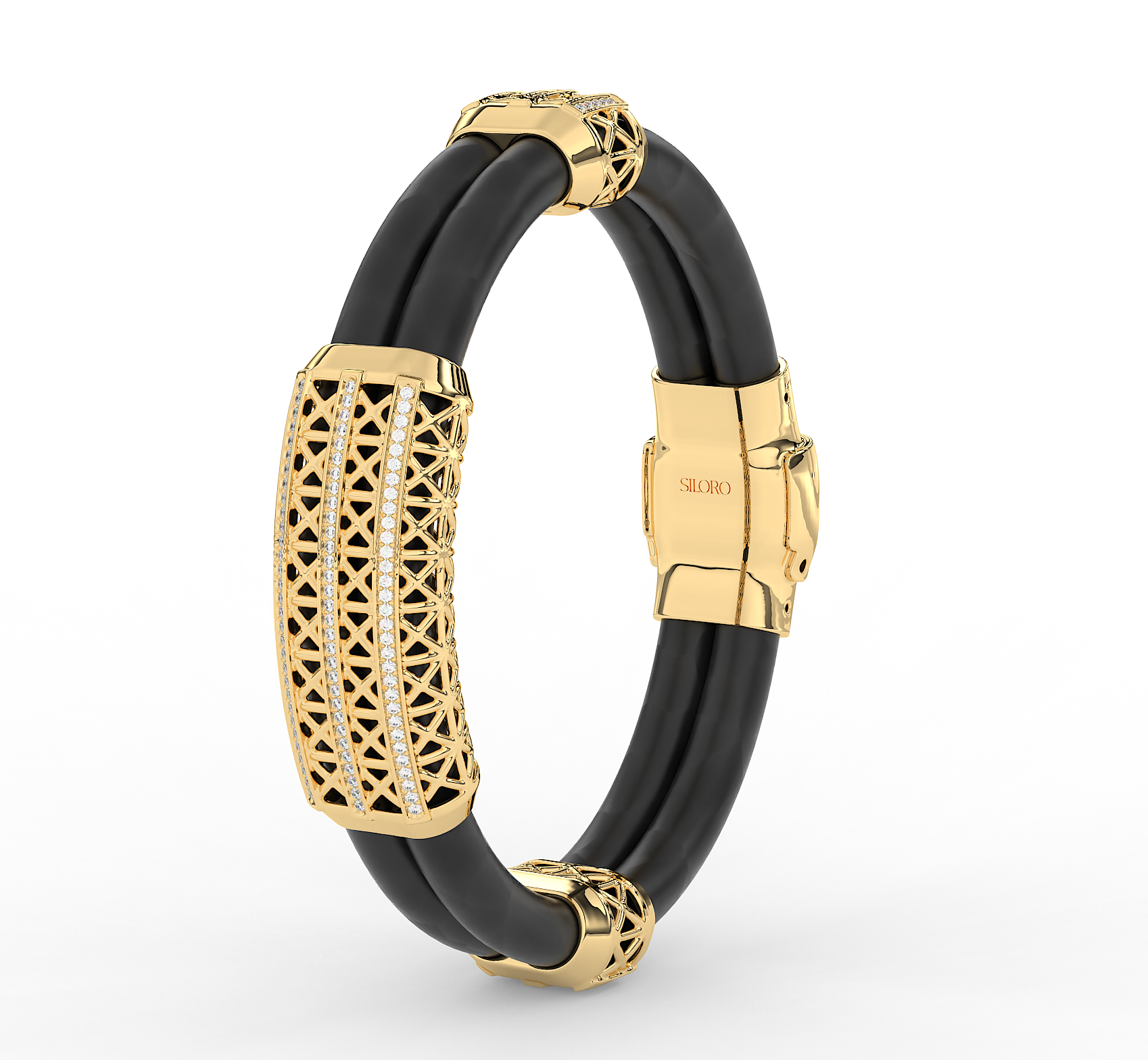 18KT Gold Plated black silicone band moissanite Diamond Lattice Bracelet