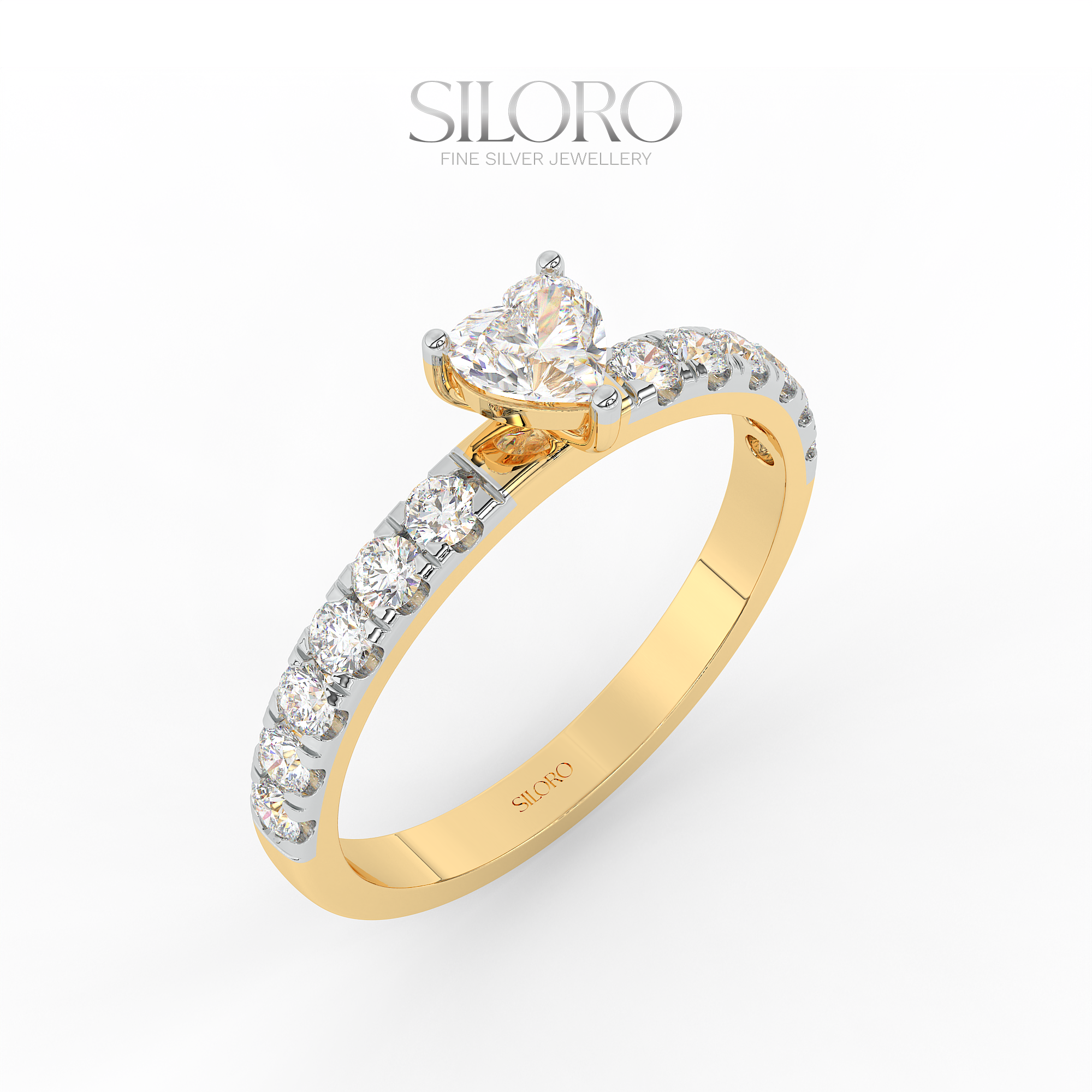 14 carat Gold Plated Silver 0.25ct Heart Shaped Diamond Moissanite Solitaire Ring