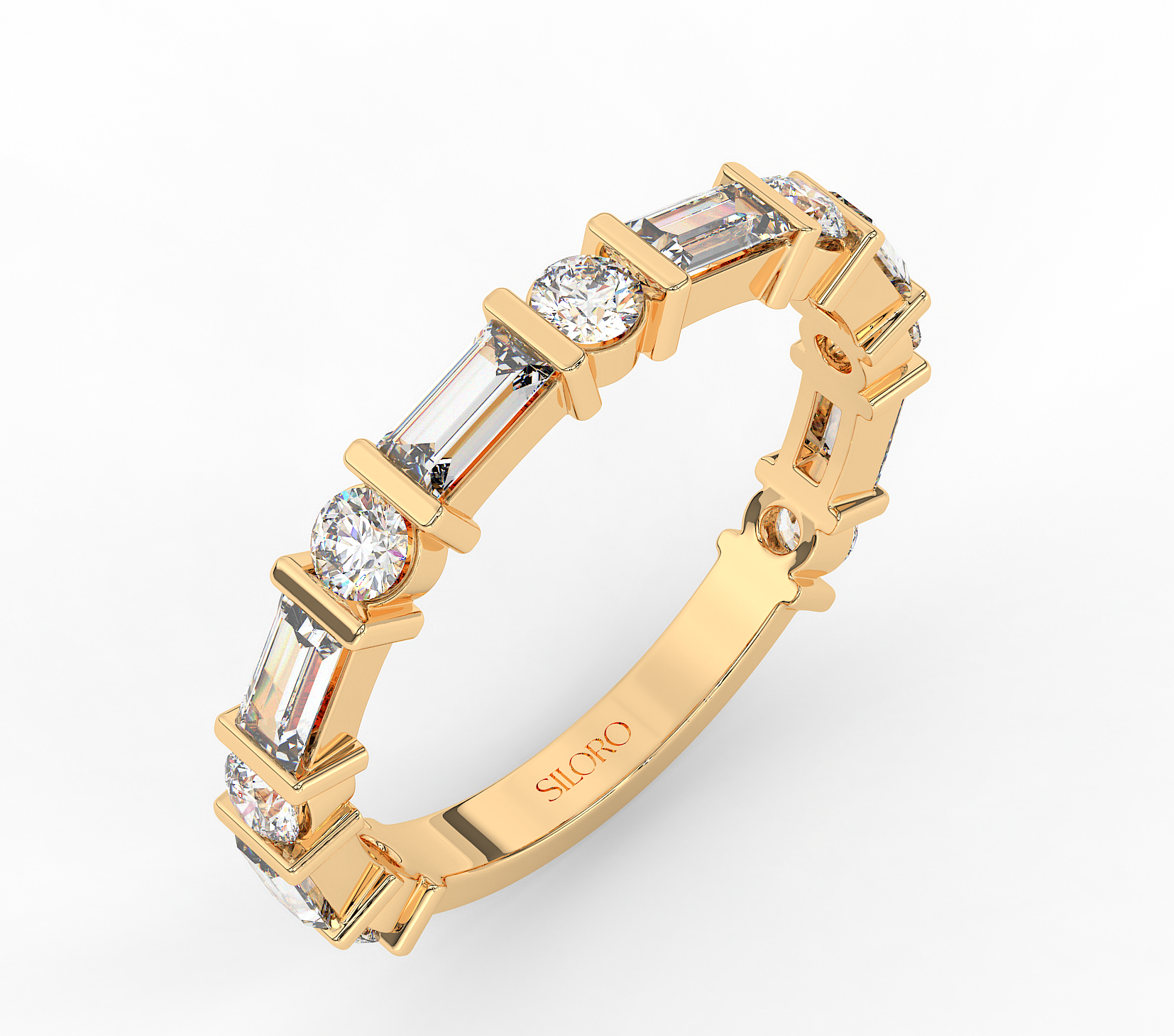 18KT Gold Plated 0.57 baguette cut diamonds and 0.46 carat round cut diamonds Ring