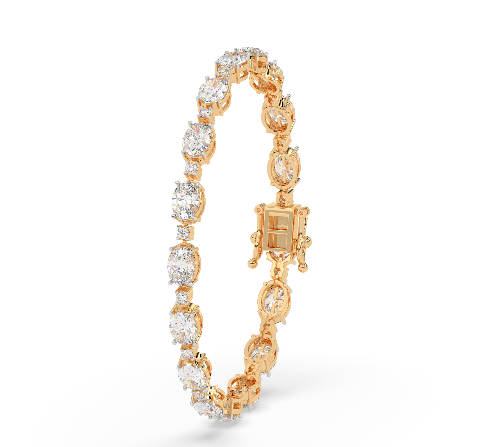 14KT Gold Plated Classic Oval and Round Diamond Bracelet