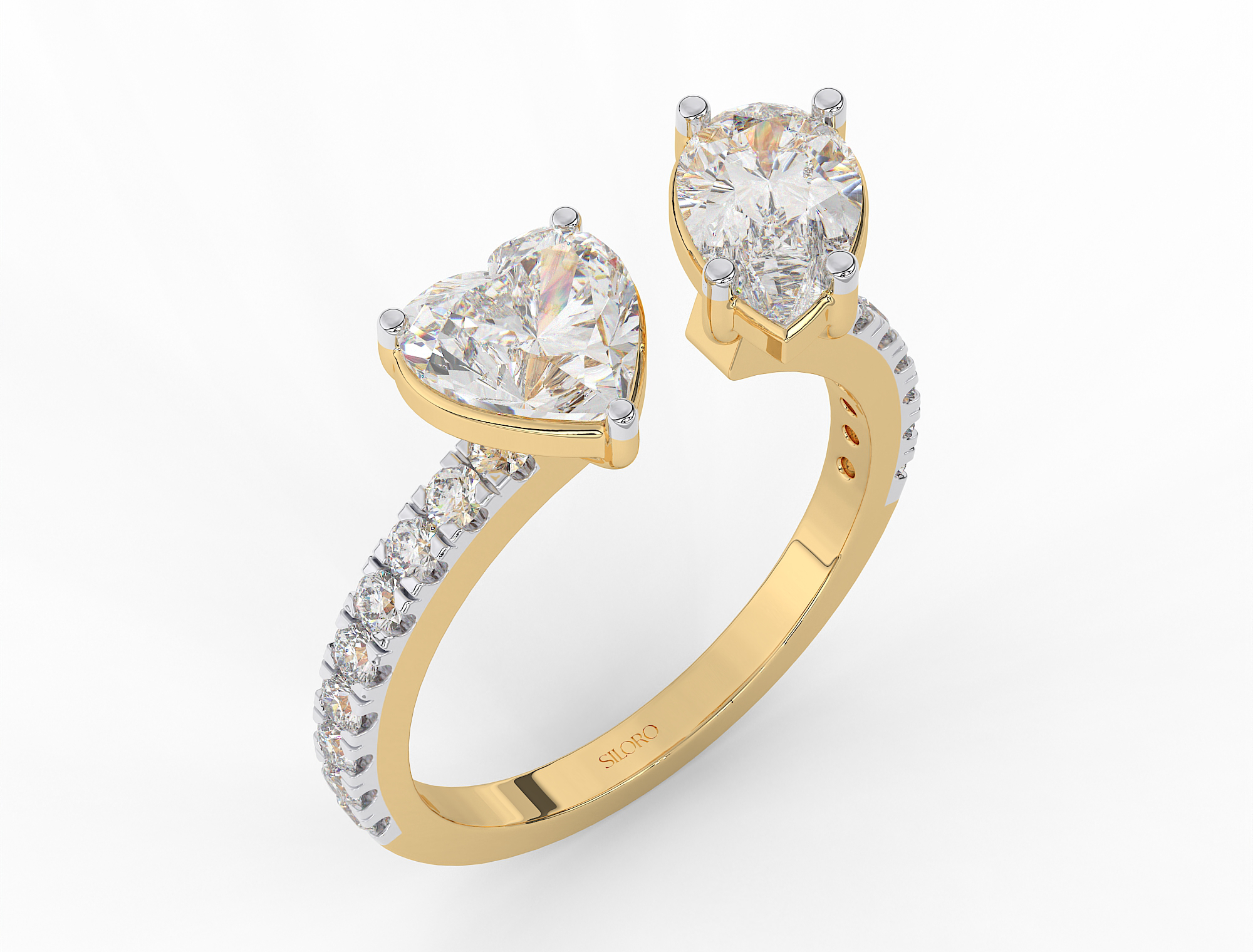 18K Gold Plated Heart & Pear Toi Moi Ring