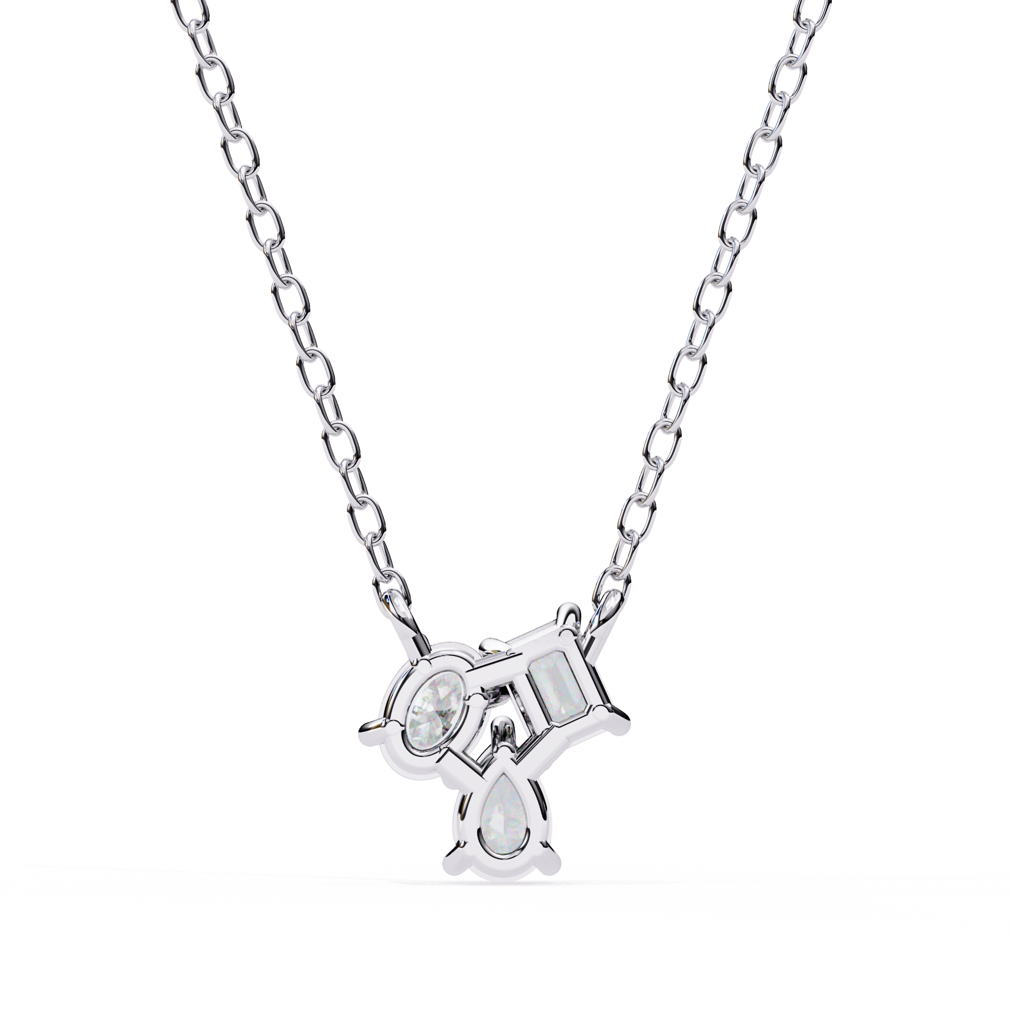 18KT Gold Plated diamond pendant features a unique cluster of three different diamond cut