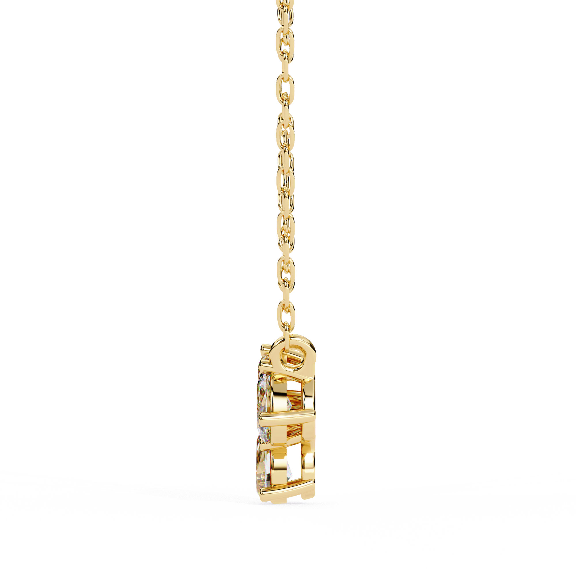 18KT Gold Plated diamond pendant features a unique cluster of three different diamond cut