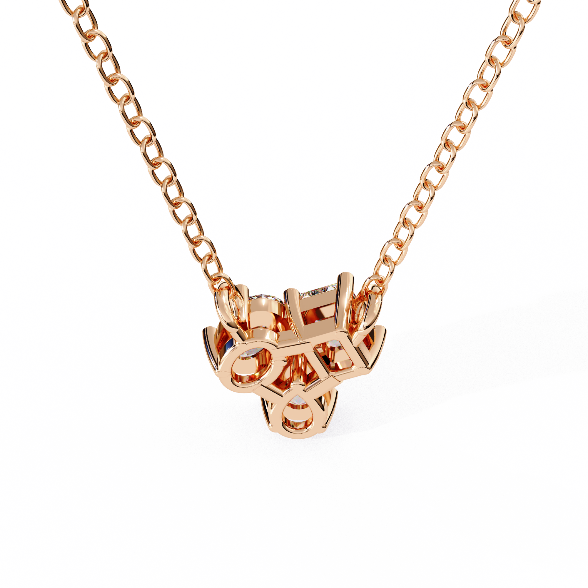 18KT Gold Plated diamond pendant features a unique cluster of three different diamond cut