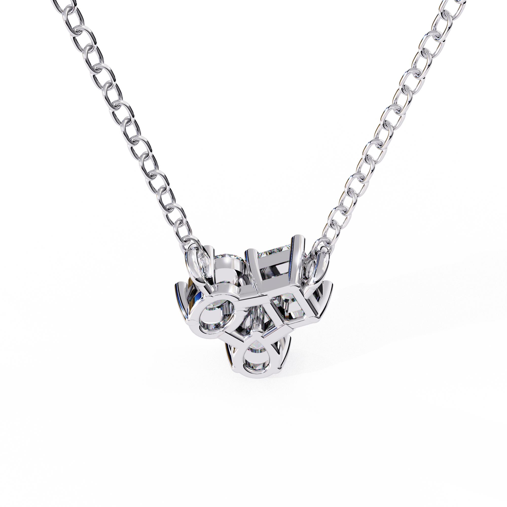 18KT Gold Plated diamond pendant features a unique cluster of three different diamond cut