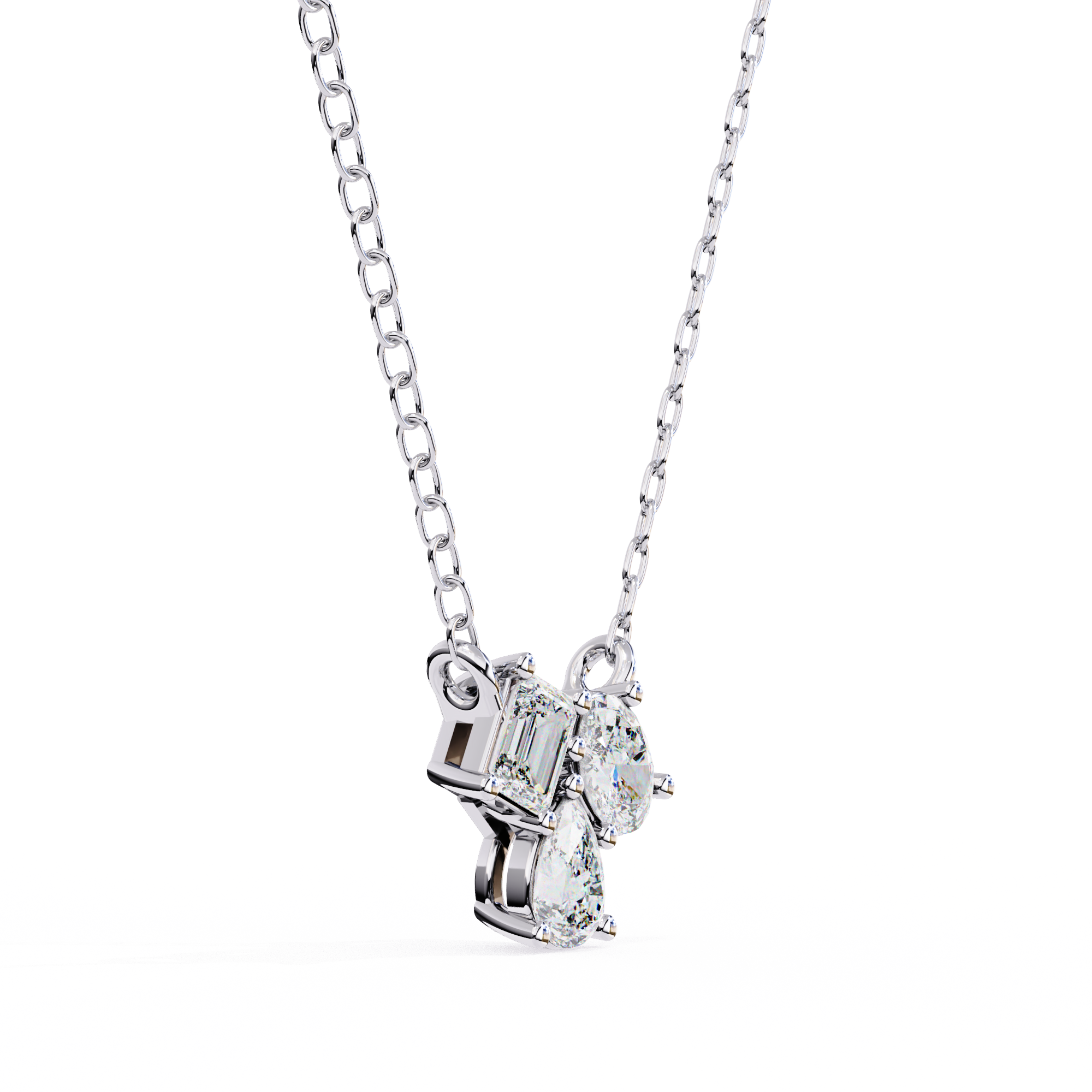 18KT Gold Plated diamond pendant features a unique cluster of three different diamond cut