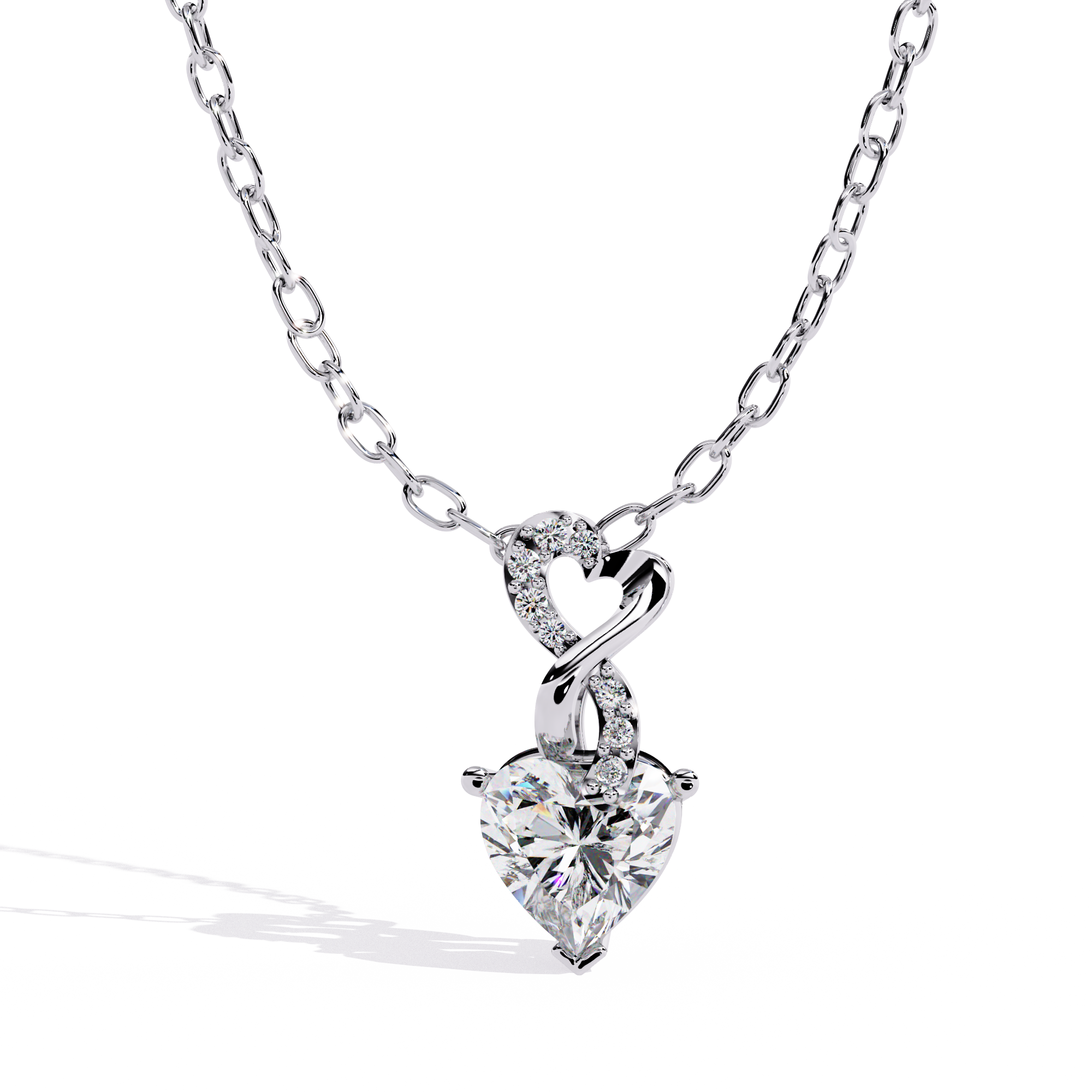 14 KT Gold Plated Heart radiant cut and round cut solitaire diamonds in an intertwined design pendant