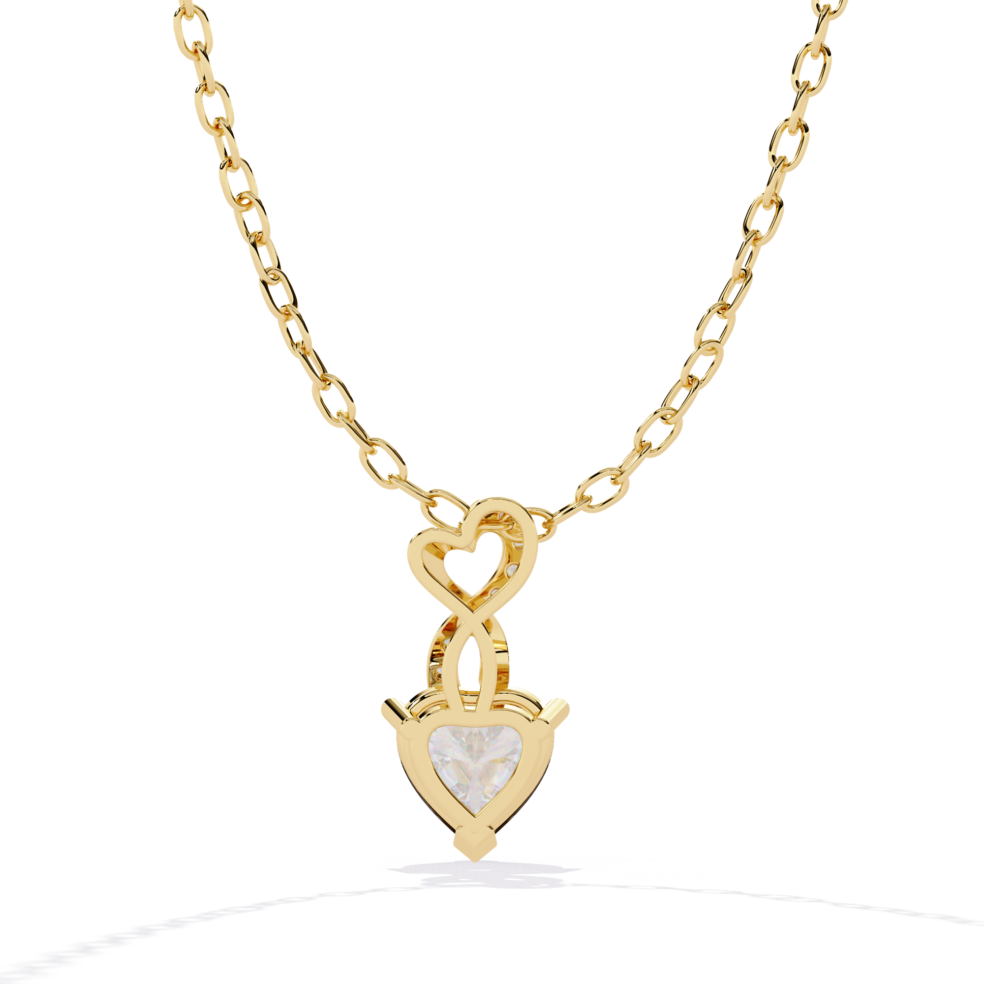 14 KT Gold Plated Heart radiant cut and round cut solitaire diamonds in an intertwined design pendant
