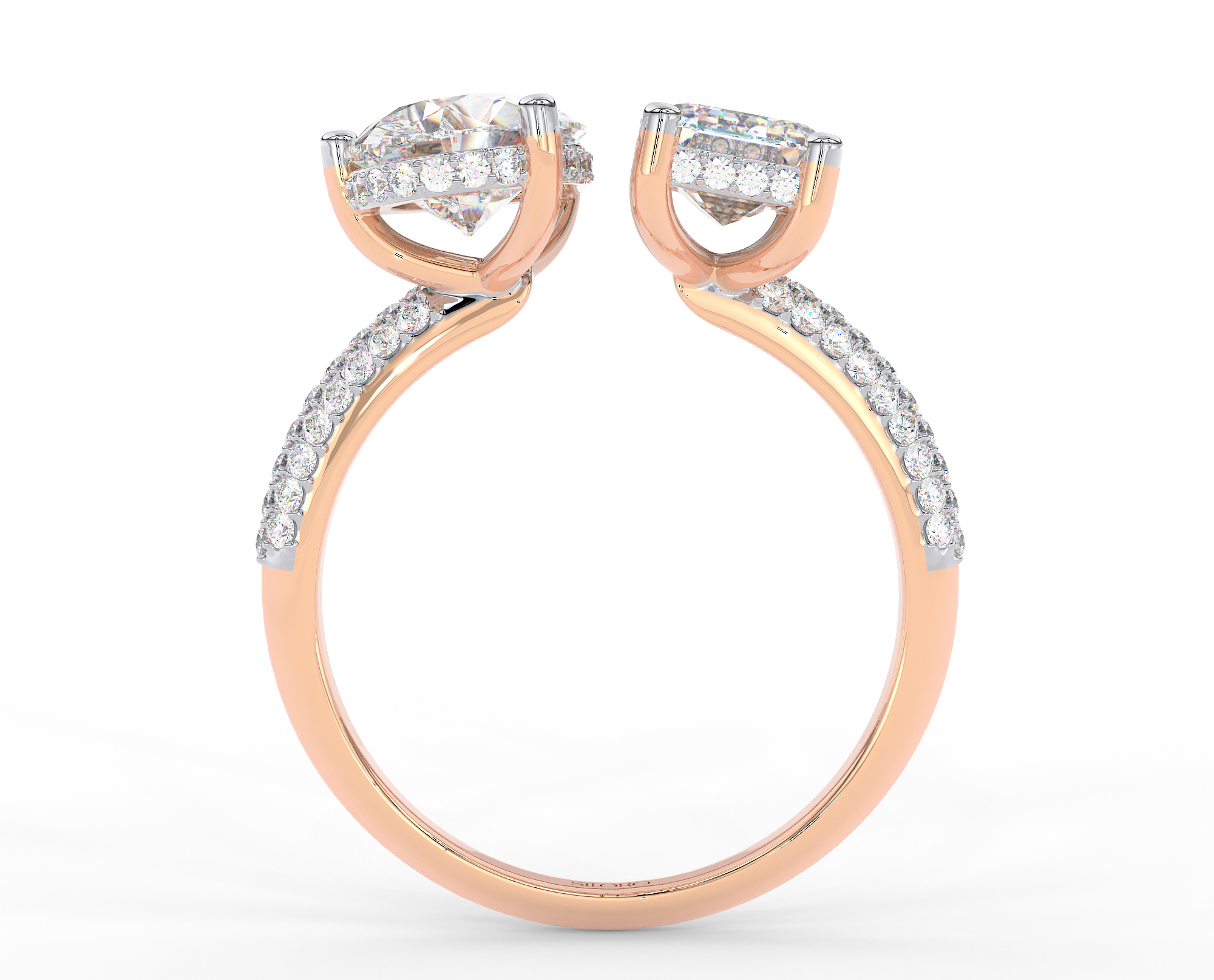 18KT Gold Plated Toi Moi moissanite emerald and pear shaped solitaire diamond Ring