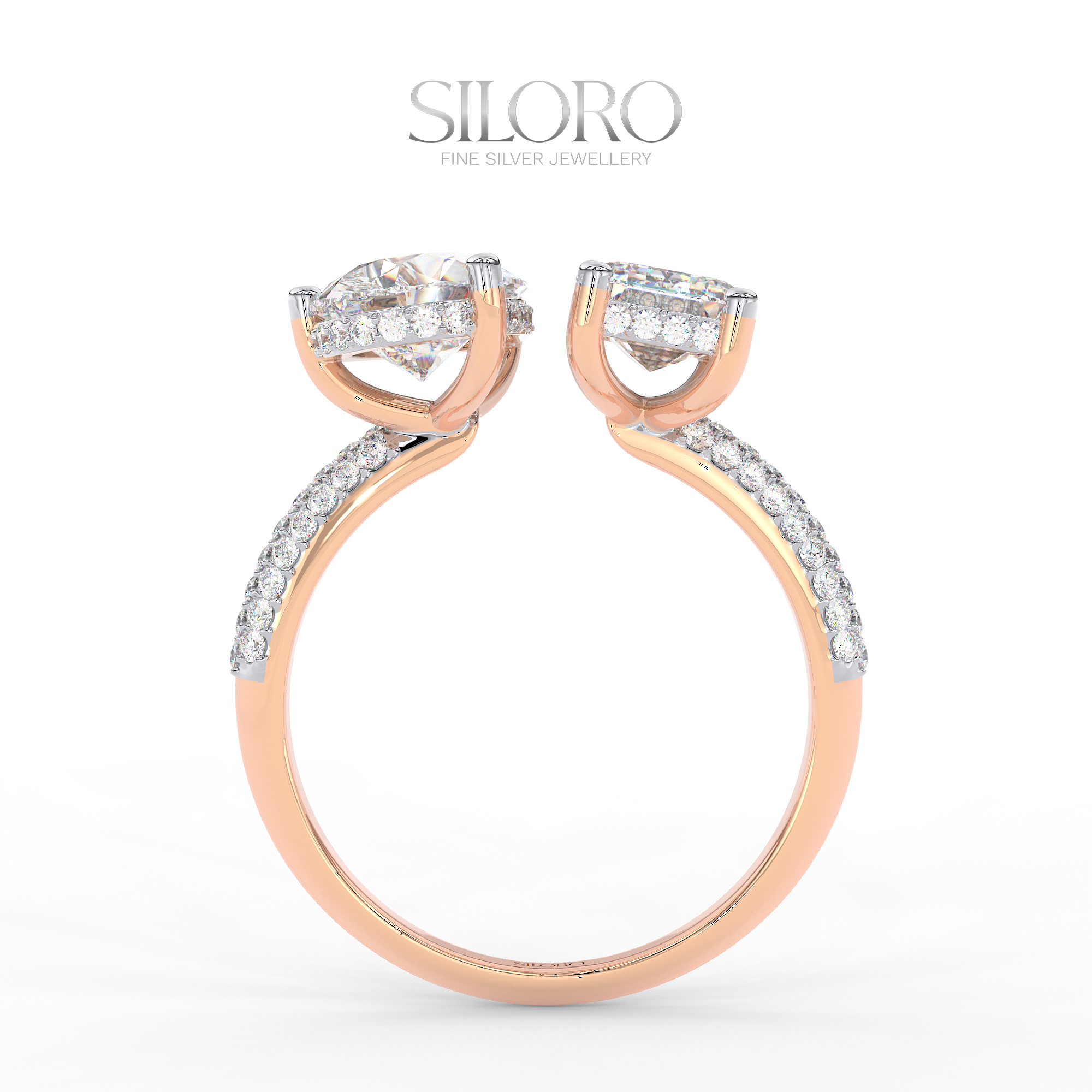 925 Silver Toi Moi moissanite emerald and pear shaped solitaire diamond Ring