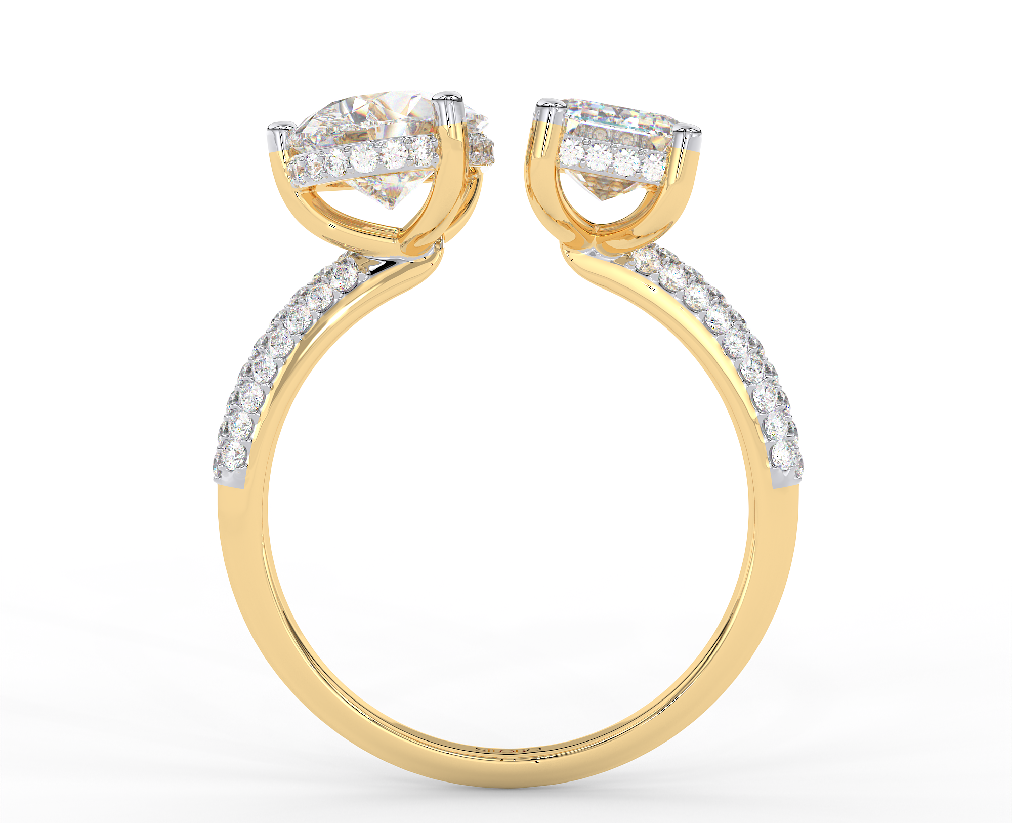 18KT Gold Plated Toi Moi moissanite emerald and pear shaped solitaire diamond Ring
