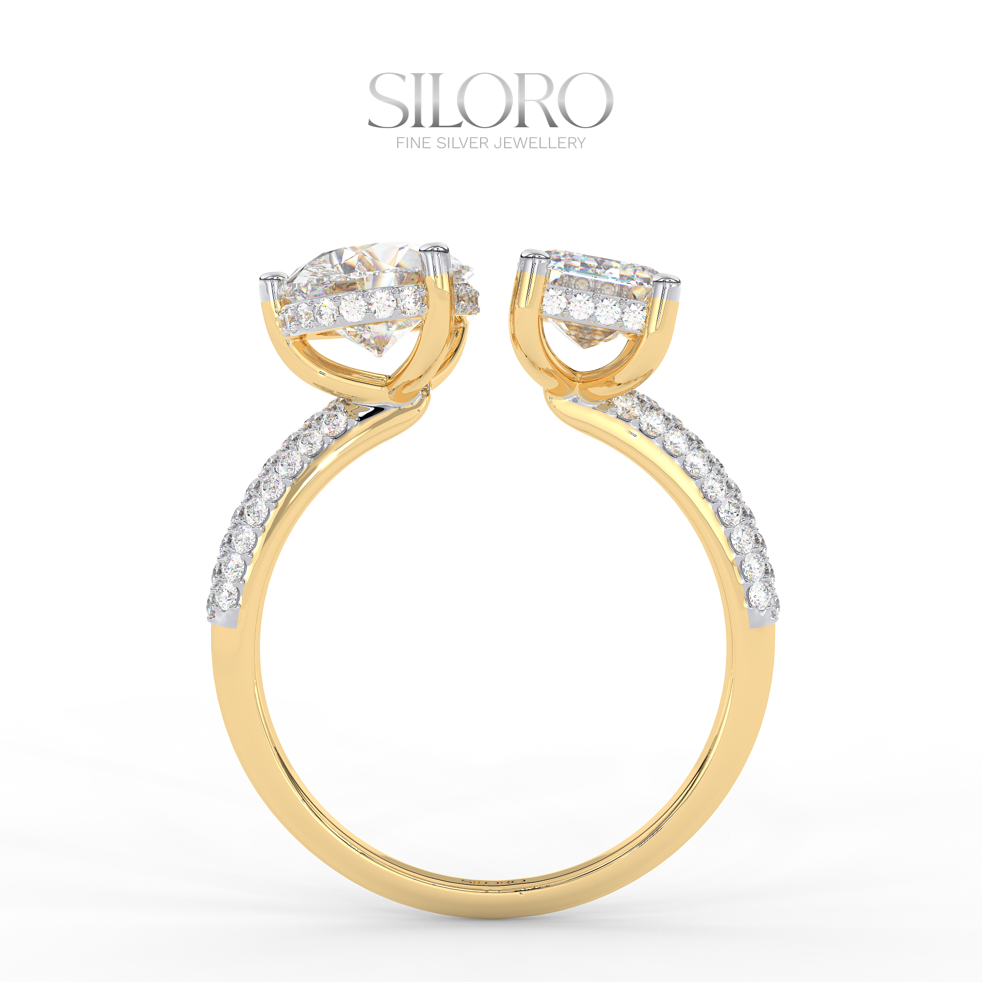 925 Silver Toi Moi moissanite emerald and pear shaped solitaire diamond Ring