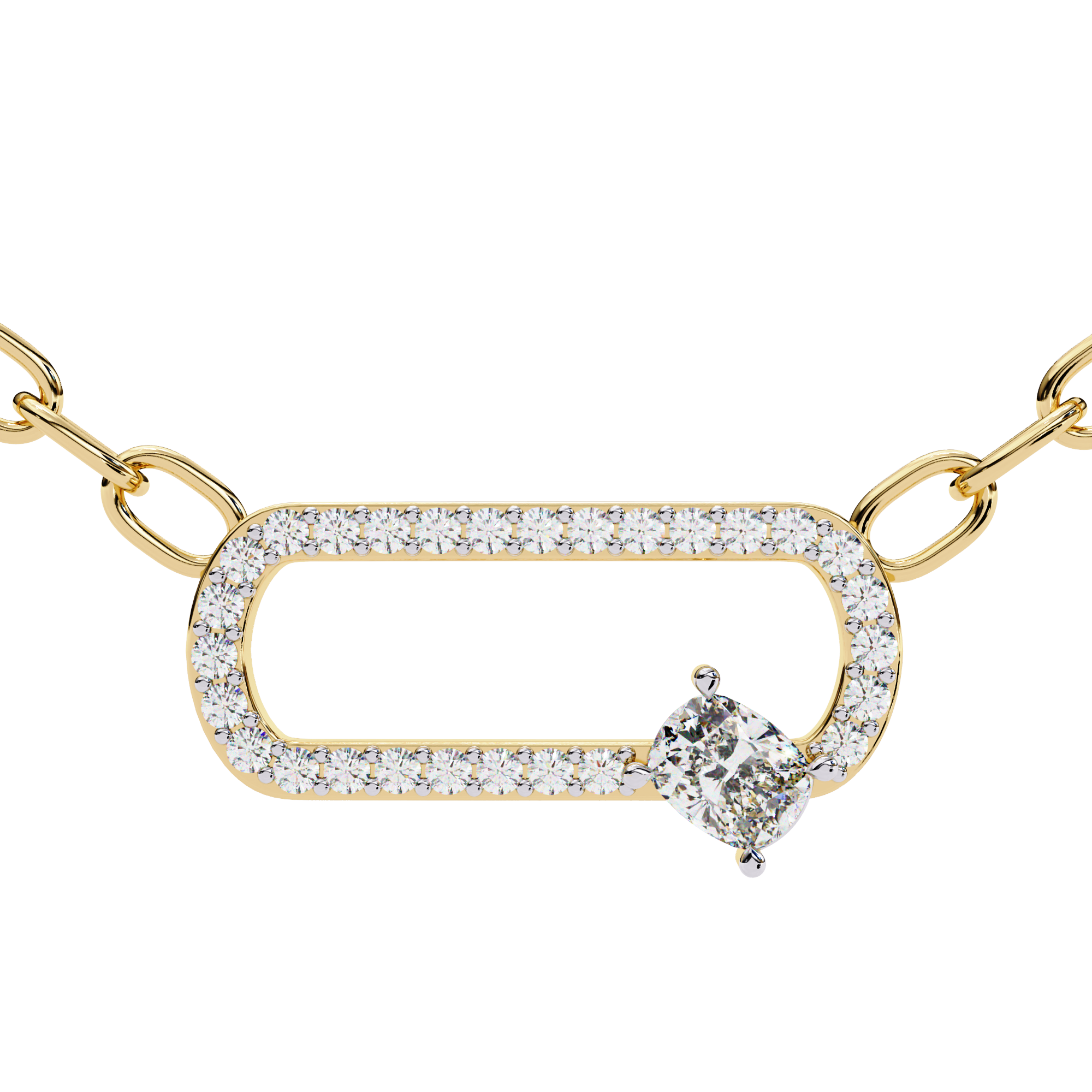 18k gold plated Cushion And Round moissanite Diamond Pendant with chain